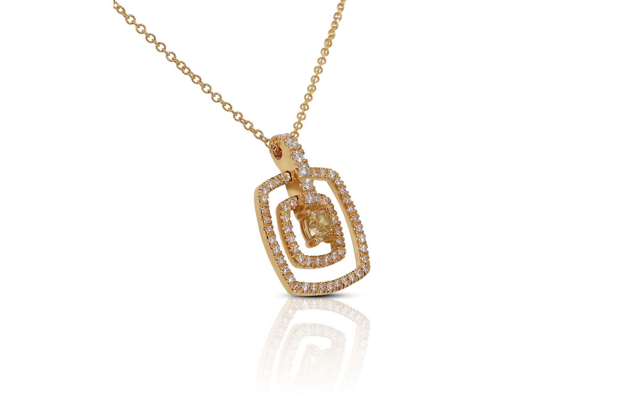 Cushion Cut Intricate 0.68ct Diamond Necklace in 18K Yellow Gold For Sale