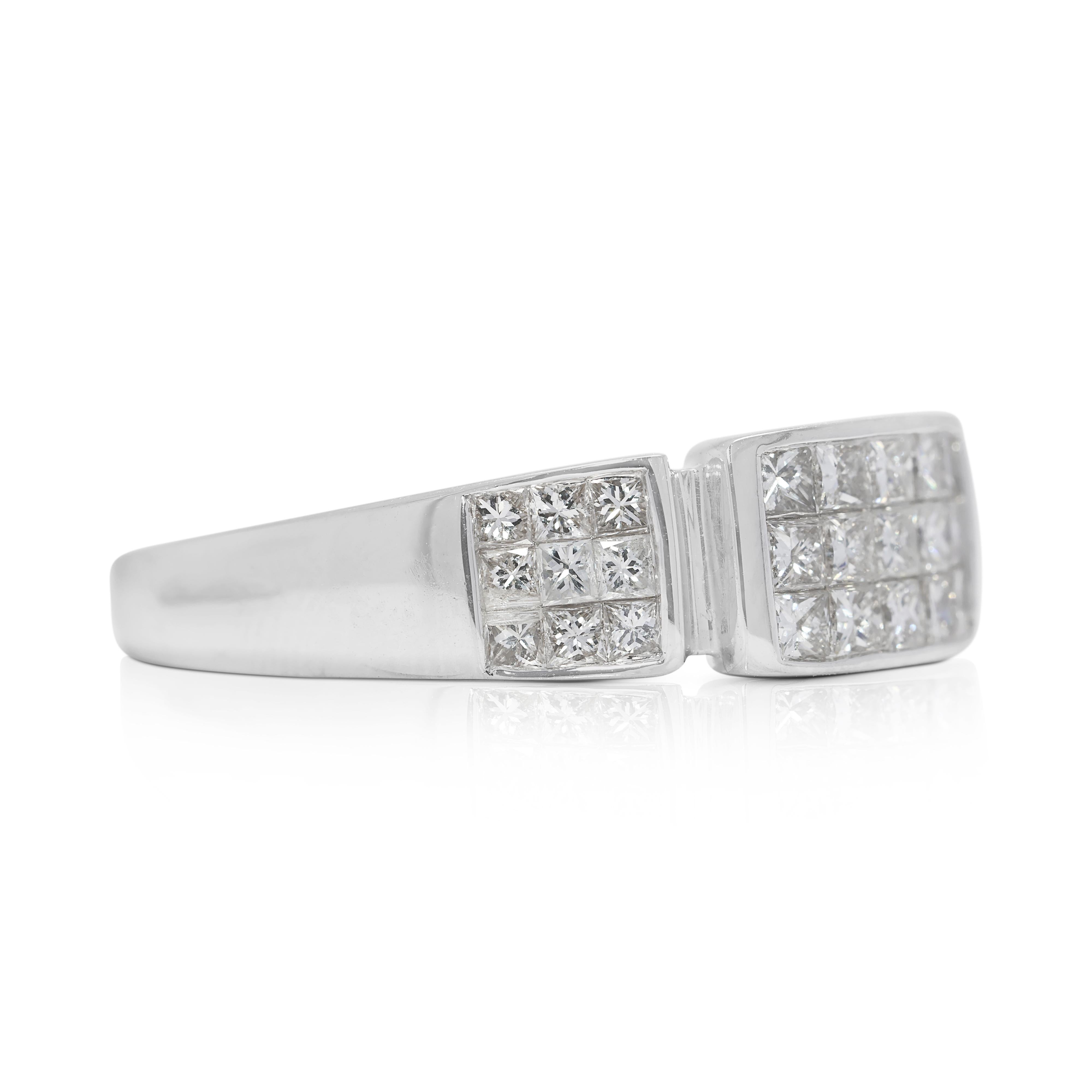 Verschlungener Ring mit 0,89 Karat natürlichen Diamanten aus 18 Karat Weißgold (Carréschliff) im Angebot