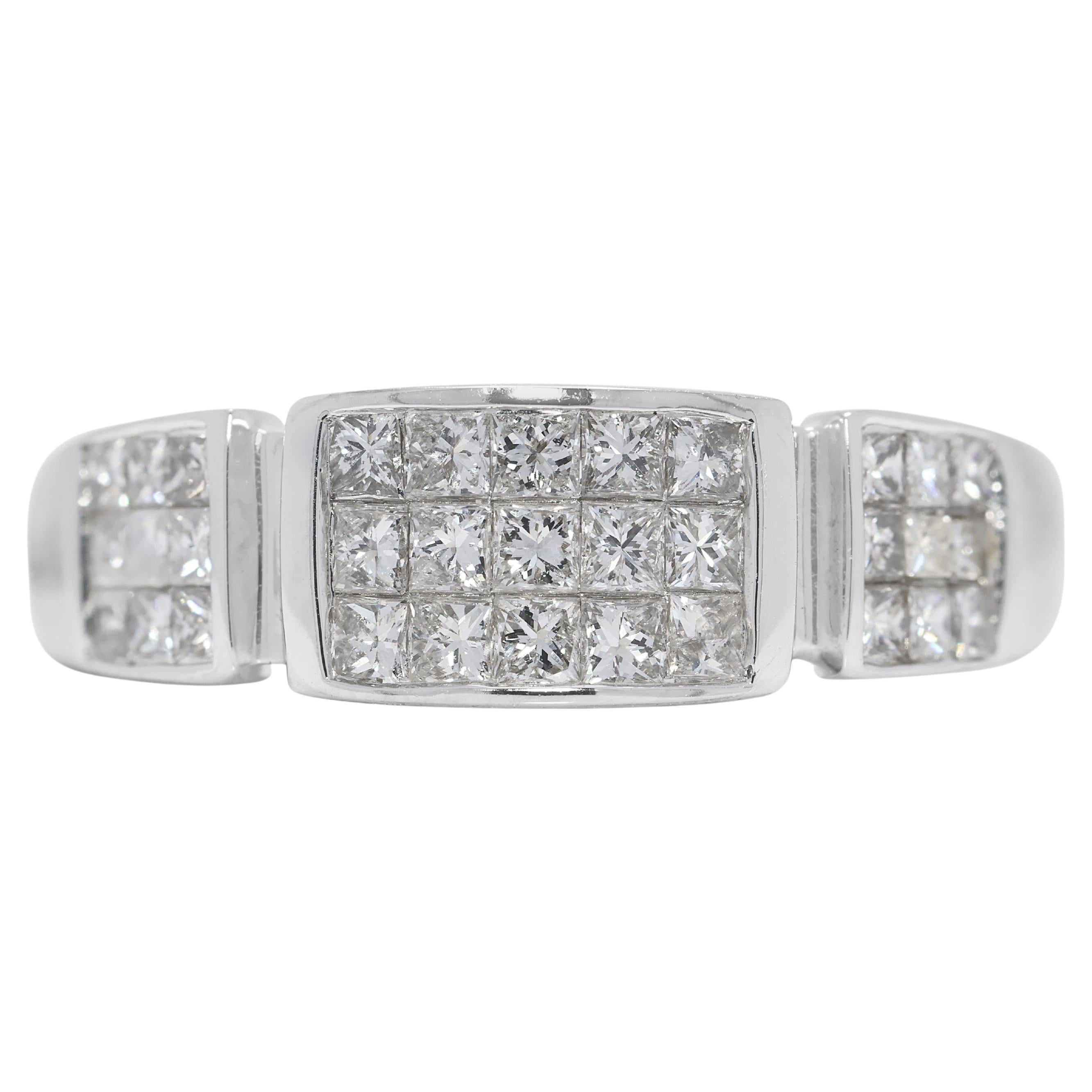 Intricate 0.89ct Natural Diamonds Ring in 18K White Gold