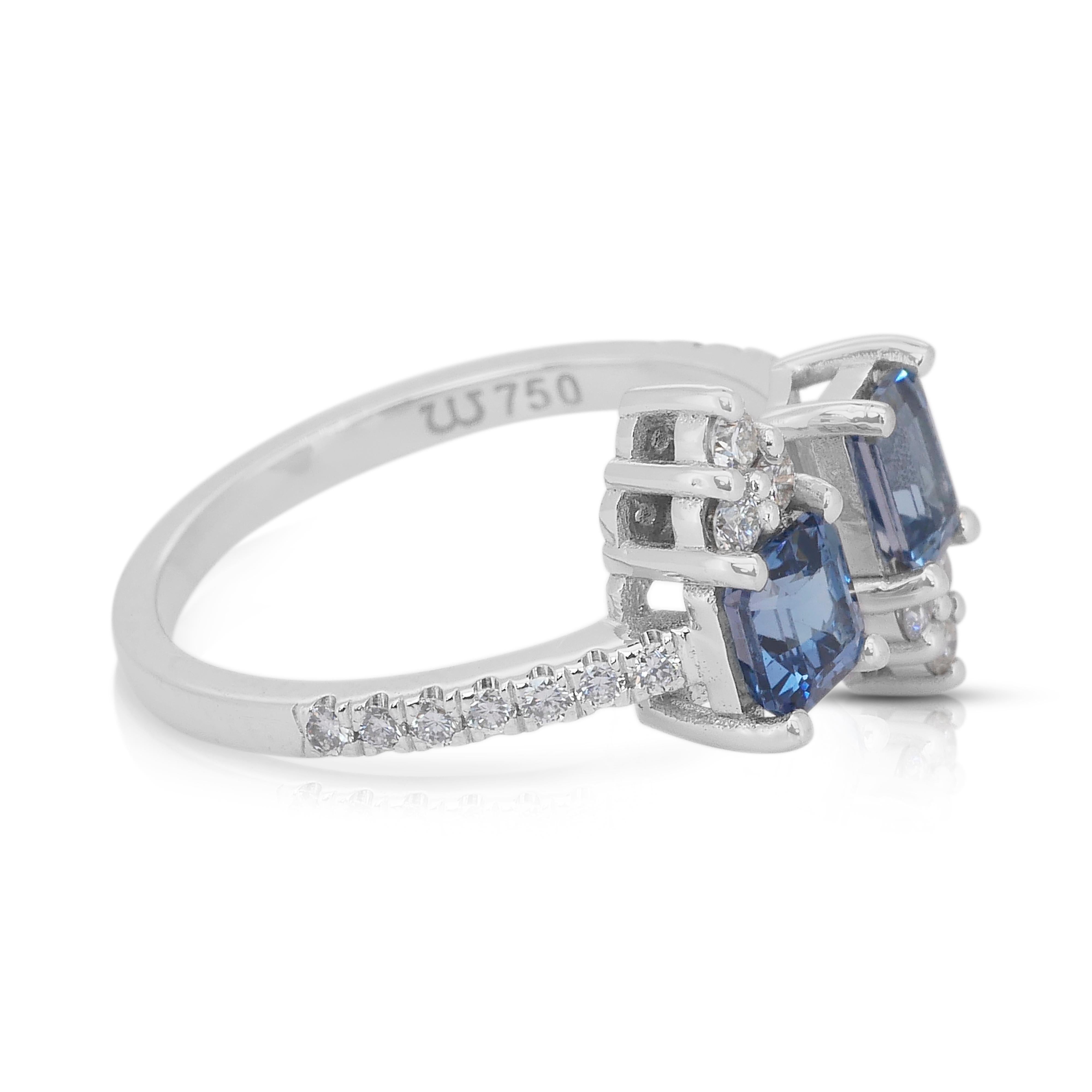 Round Cut Intricate 1.34ct Tanzanites and Diamonds Ring in 18k White Gold - IGI Certified For Sale