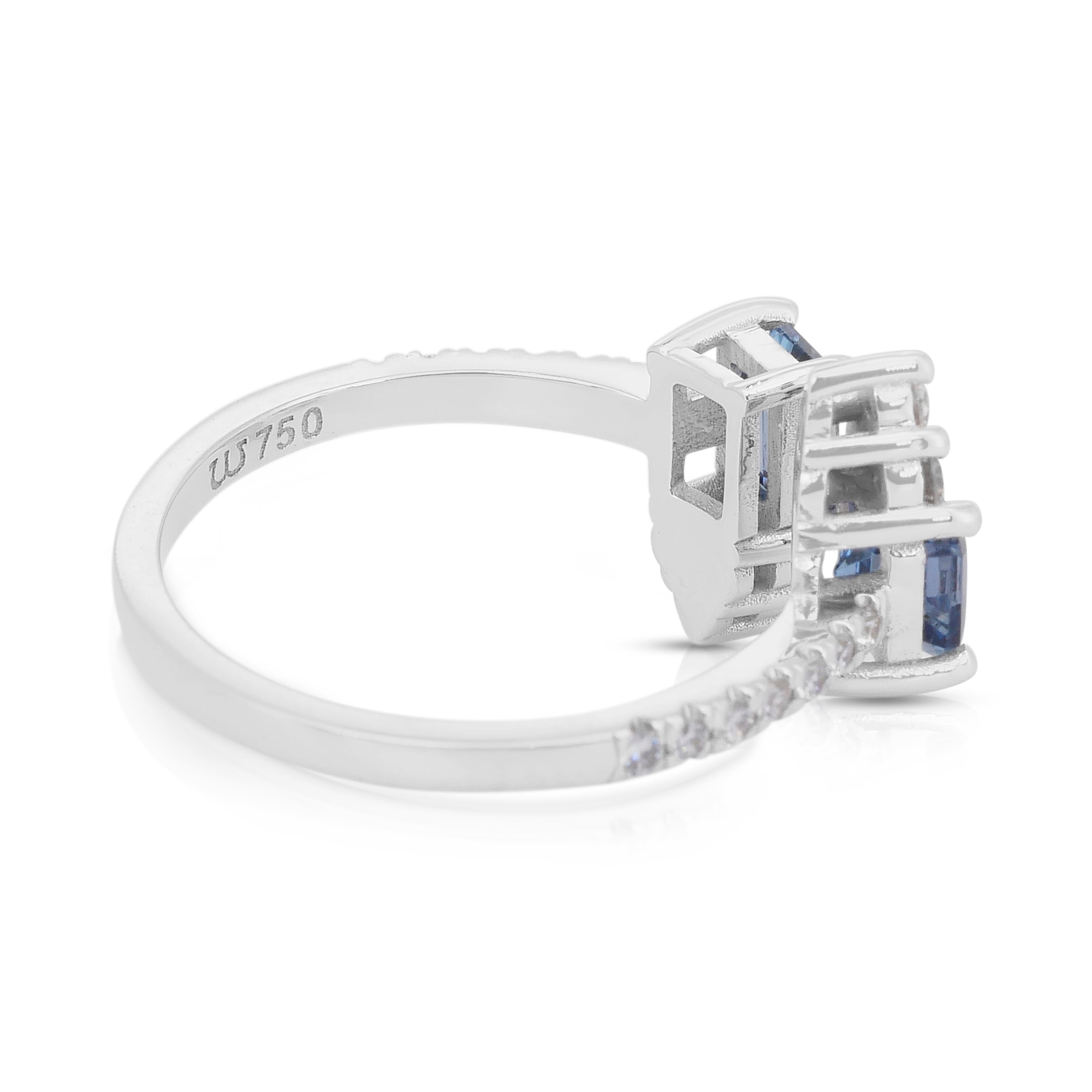 Intricate 1.34ct Tanzanites and Diamonds Ring in 18k White Gold - IGI Certified In New Condition For Sale In רמת גן, IL