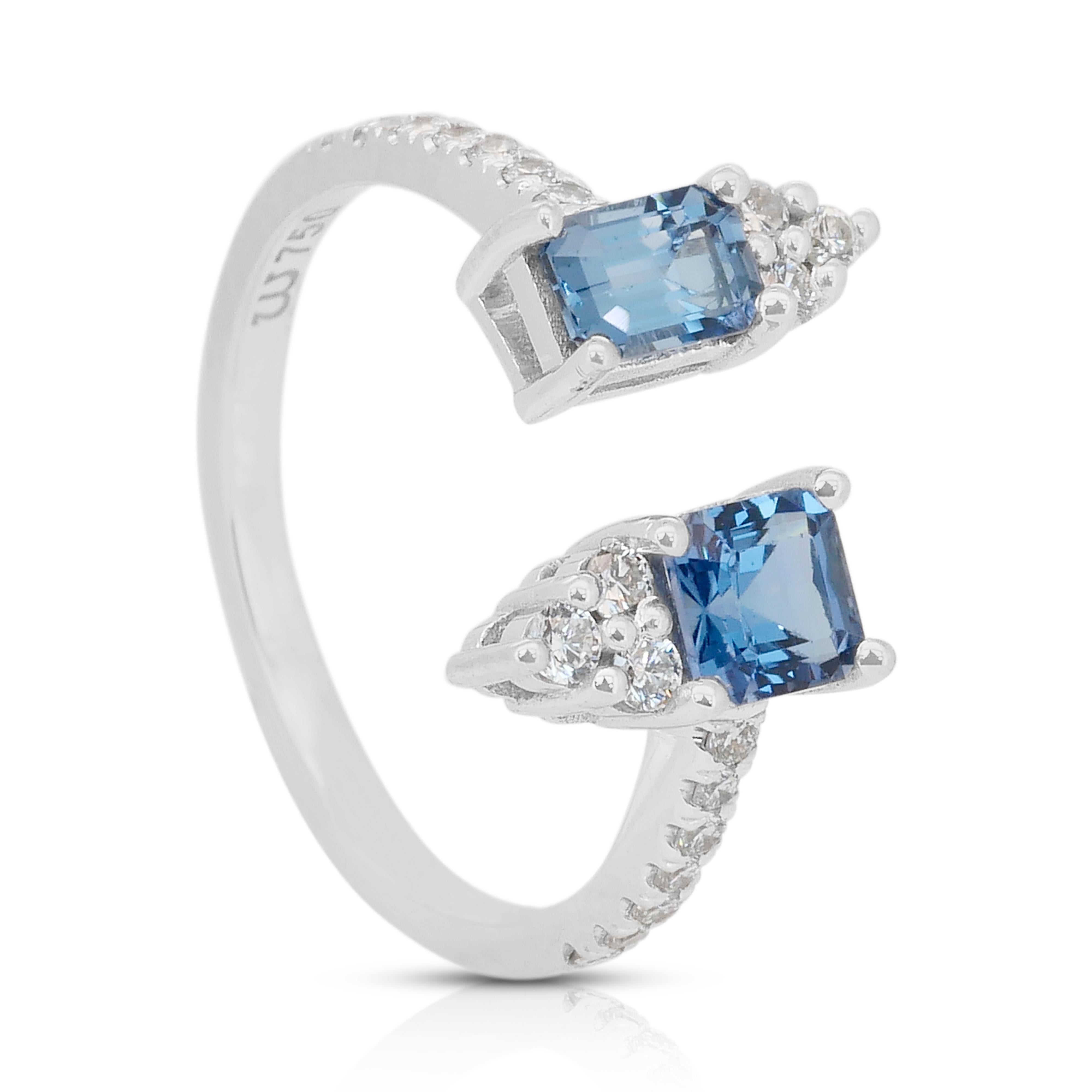 Intricate 1.34ct Tanzanites and Diamonds Ring in 18k White Gold - IGI Certified For Sale 1
