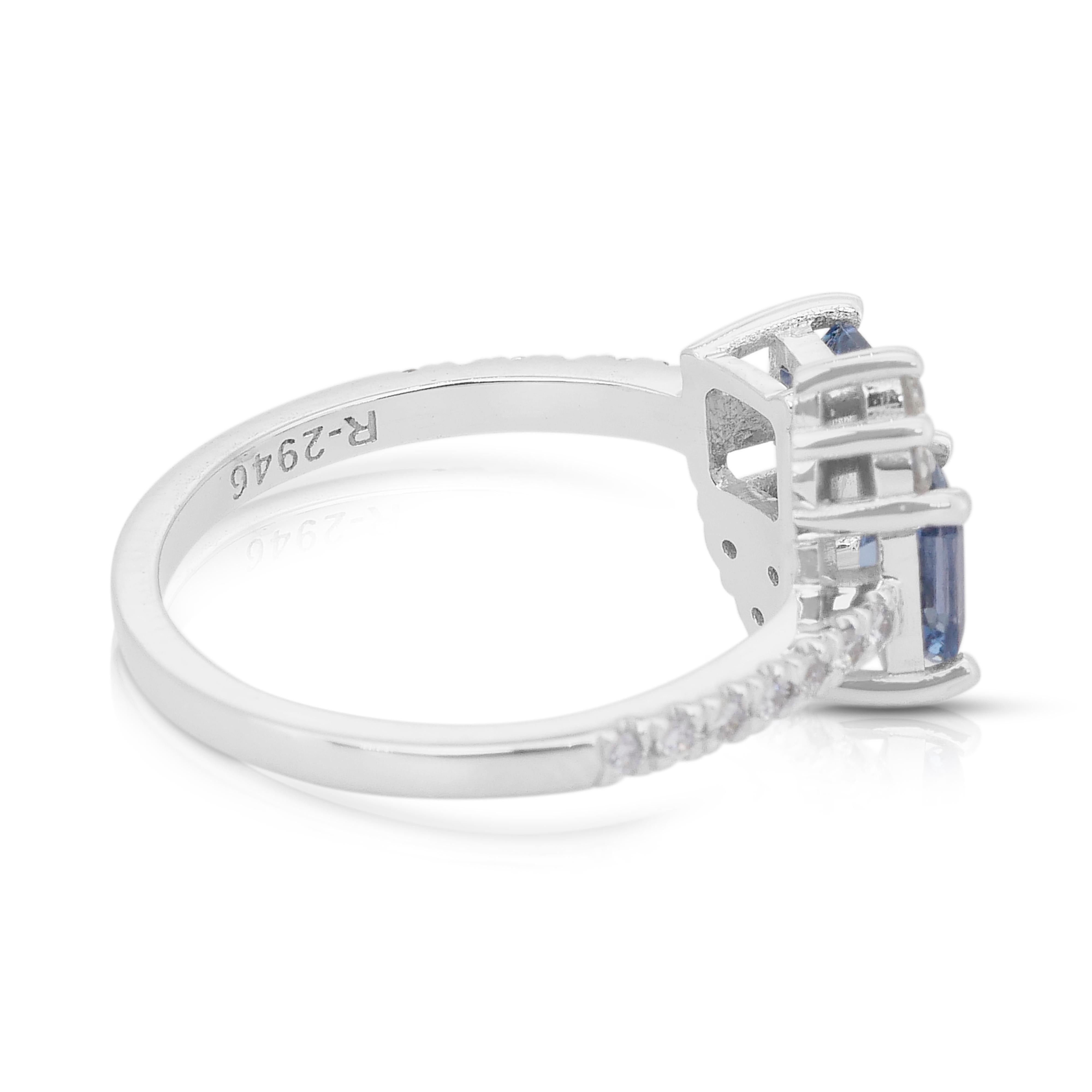 Intricate 1.34ct Tanzanites and Diamonds Ring in 18k White Gold - IGI Certified For Sale 2