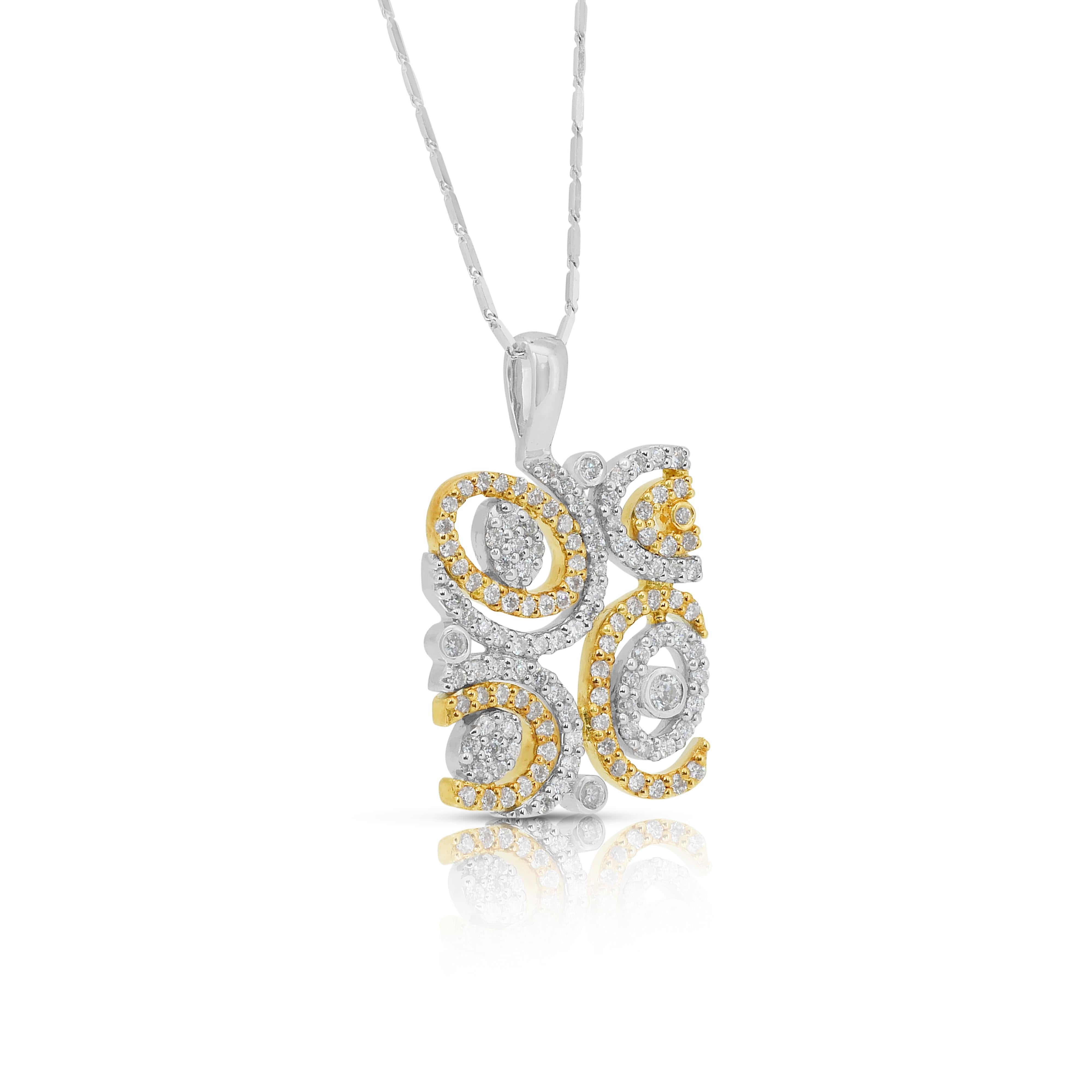 Taille ronde Collier avec pendentif en or blanc et jaune 18k et diamants de 1,38ct en vente