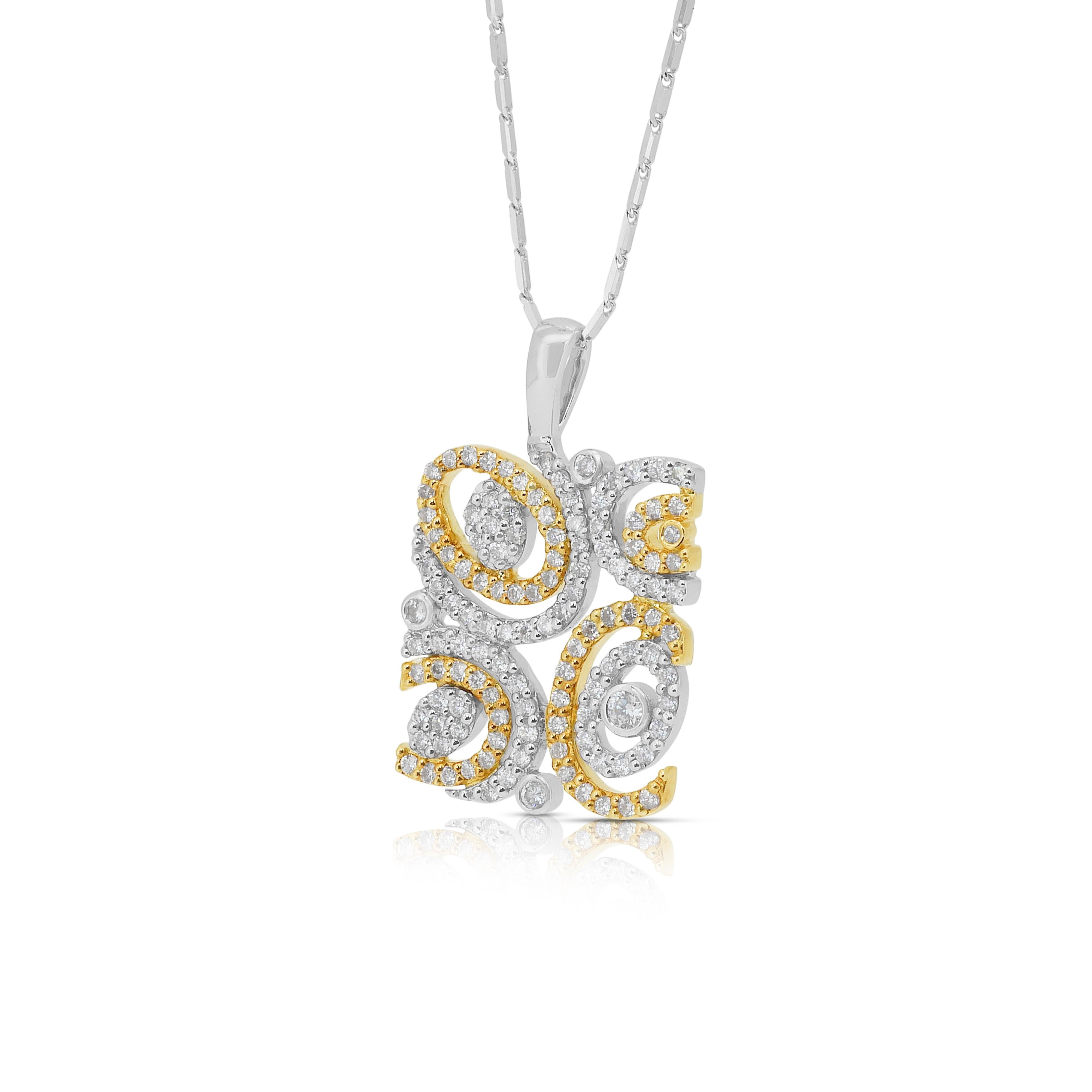 Collier avec pendentif en or blanc et jaune 18k et diamants de 1,38ct Neuf - En vente à רמת גן, IL