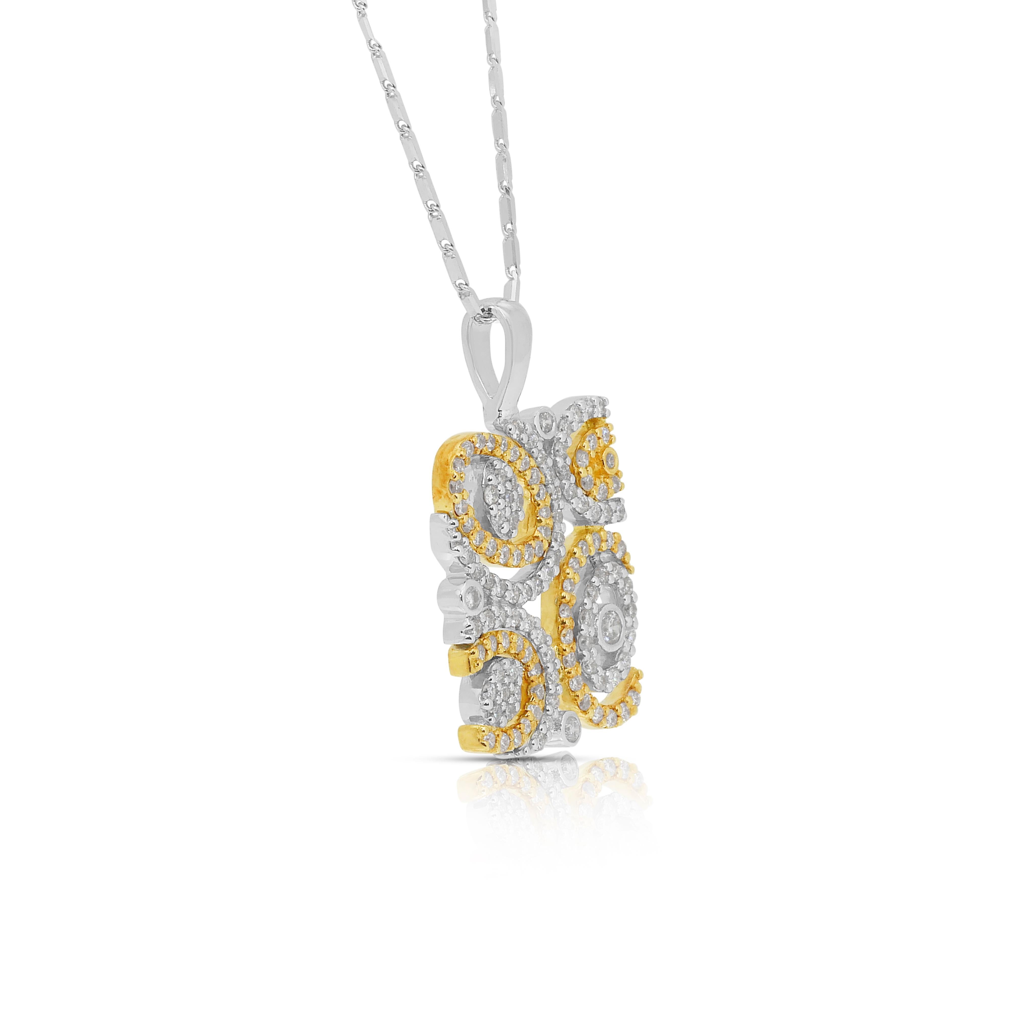 Collier avec pendentif en or blanc et jaune 18k et diamants de 1,38ct en vente 3
