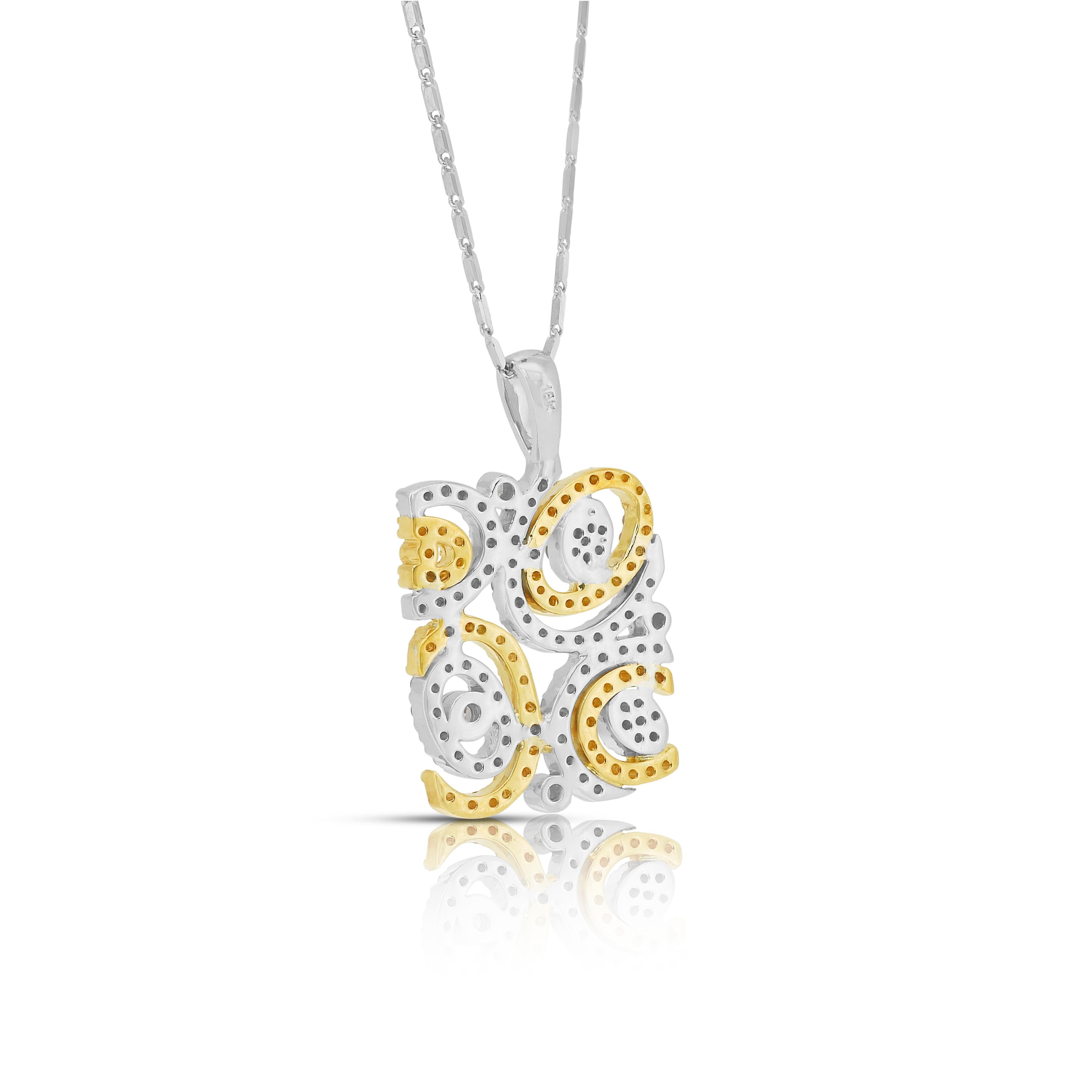 Collier avec pendentif en or blanc et jaune 18k et diamants de 1,38ct en vente 4