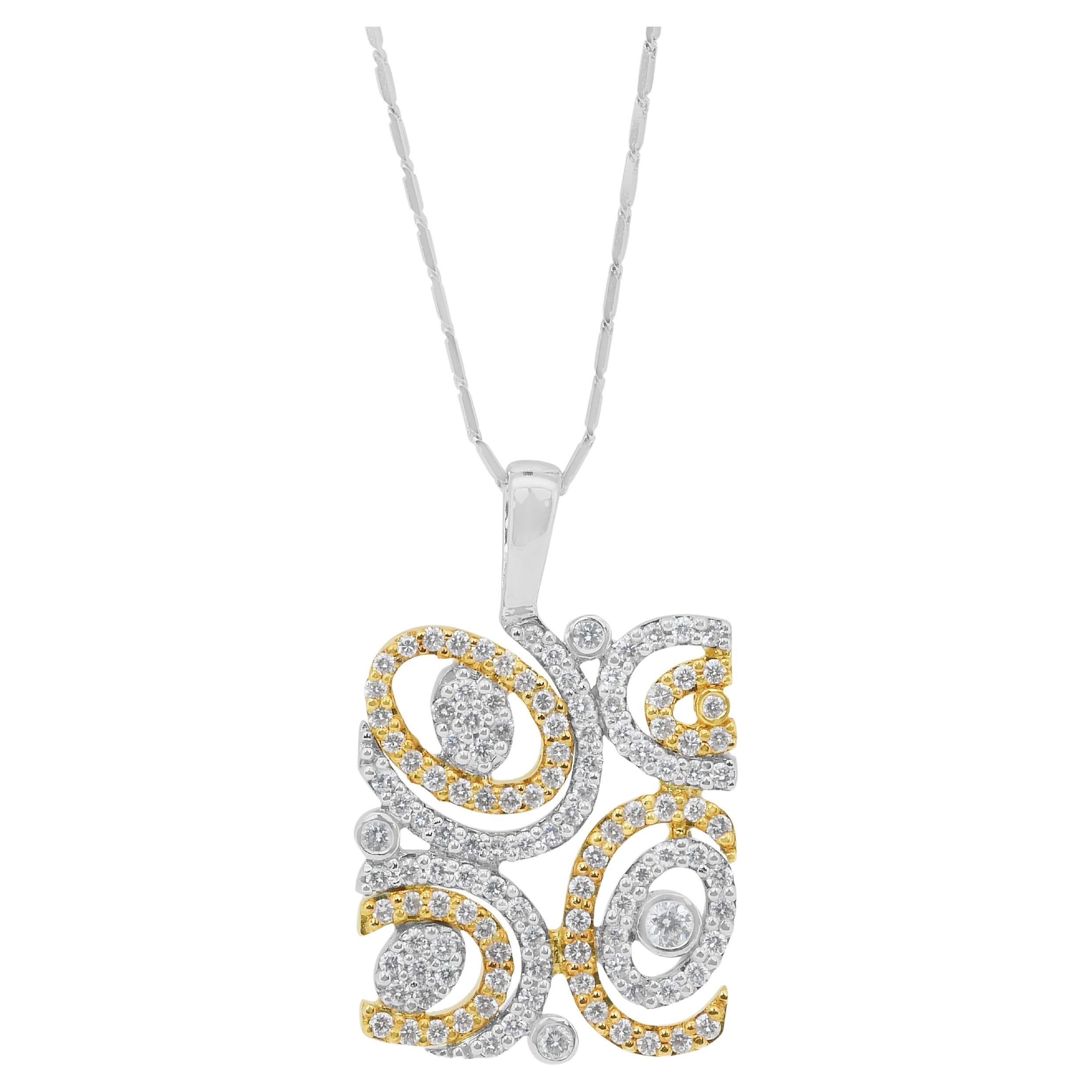 Intricate 1.38ct Diamonds Necklace with Pendant in 18k White and Yellow Gold