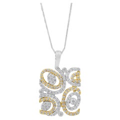 Intricate 1.38ct Diamonds Necklace with Pendant in 18k White and Yellow Gold