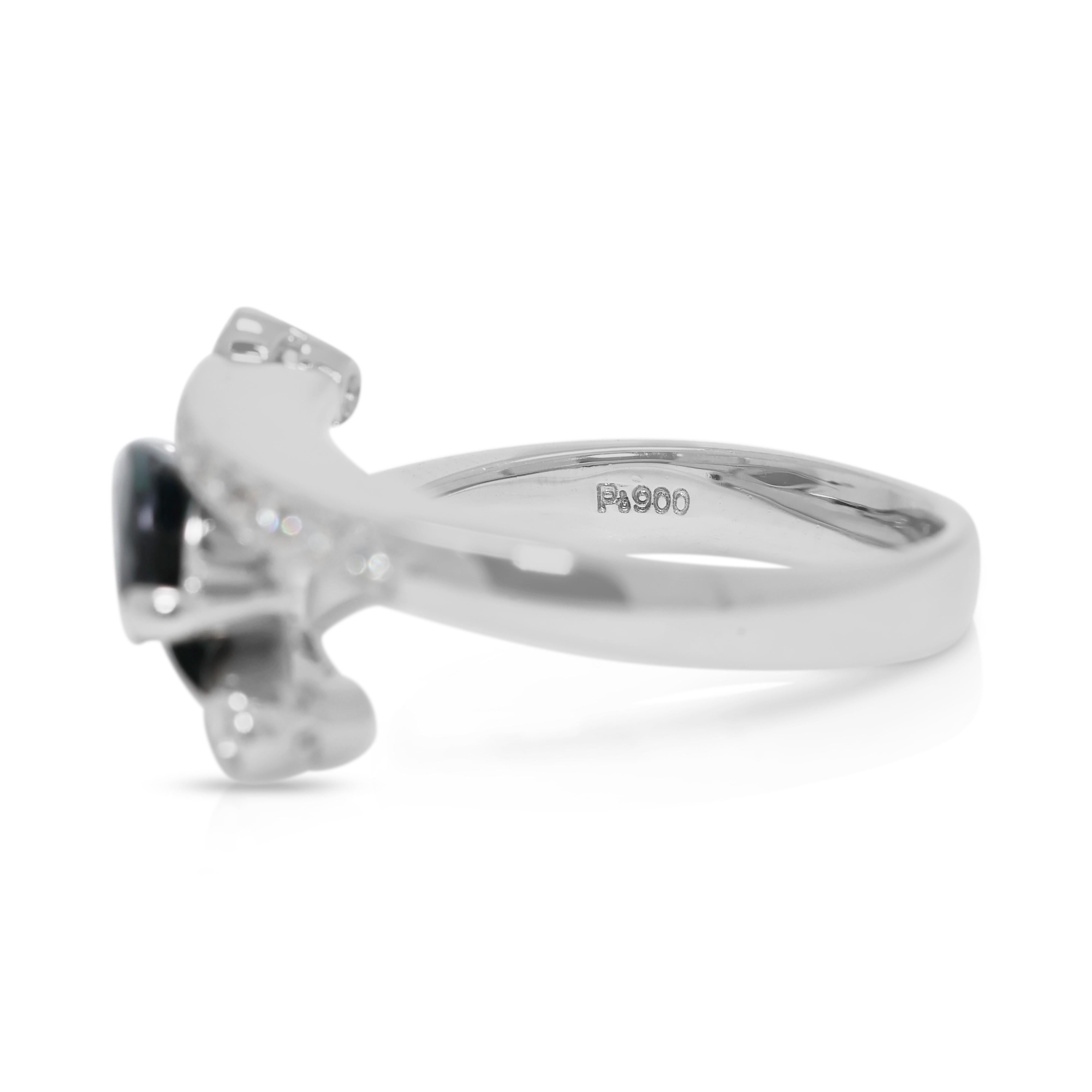 Marquise Cut Intricate 1.59ct Sapphire & Natural Diamond Platinum Ring For Sale