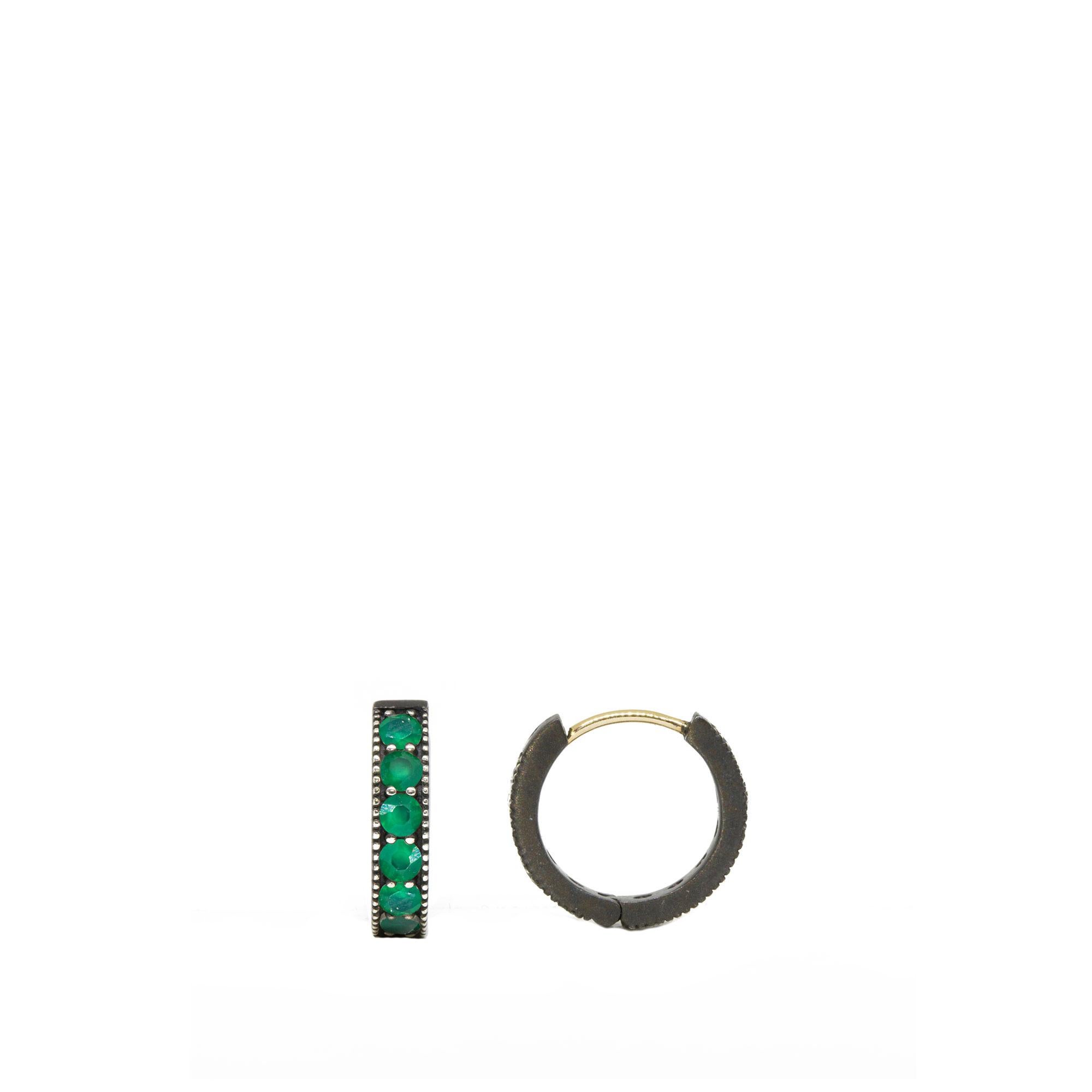 Green Onyx for day, carnelians for a night out: We designed a version of popular petite hoop that’s completely reversible. Each style comes with two types of gemstones—one set faces out, and you just flip the hoop around for a completely different