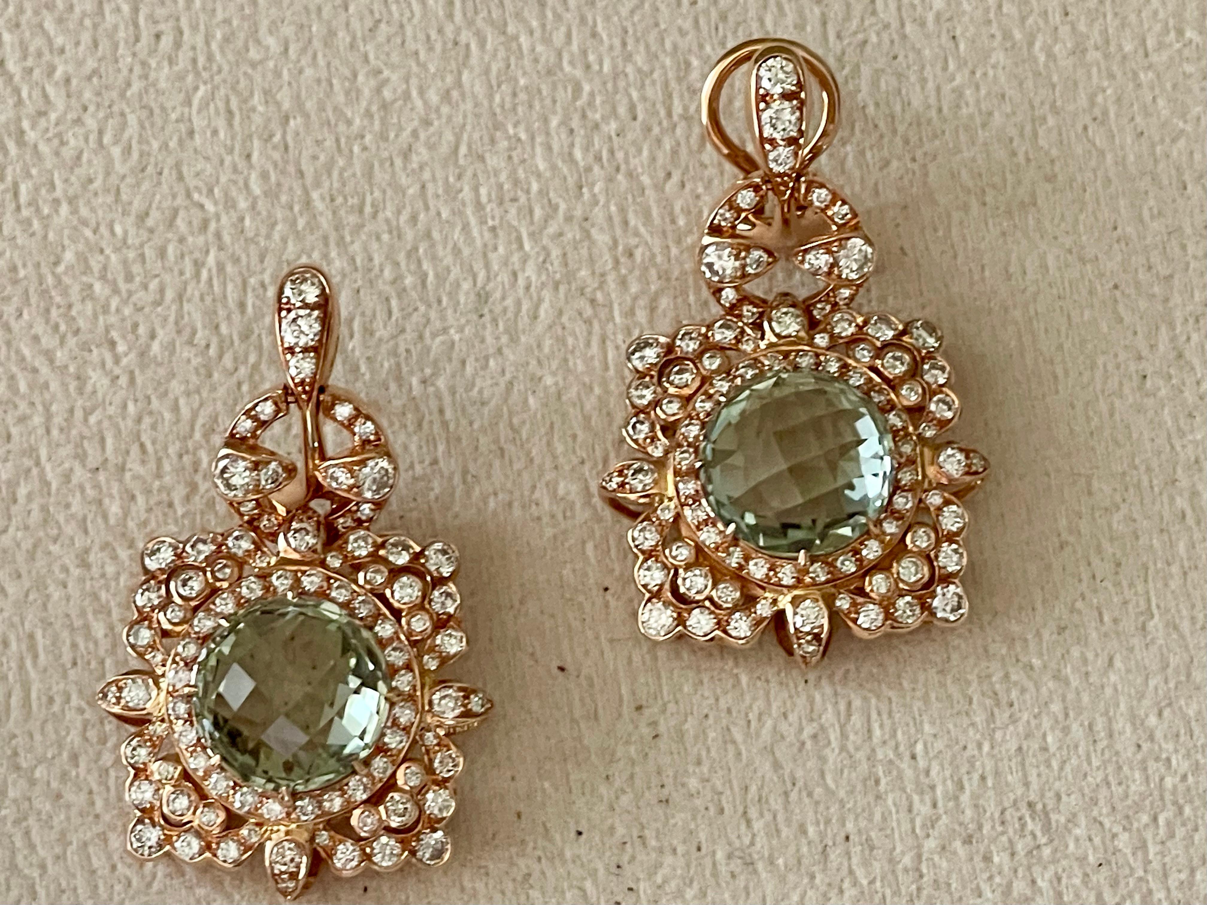 Orecchini intricati in oro rosa 18 K. con diamante e prasiolite in vendita 4