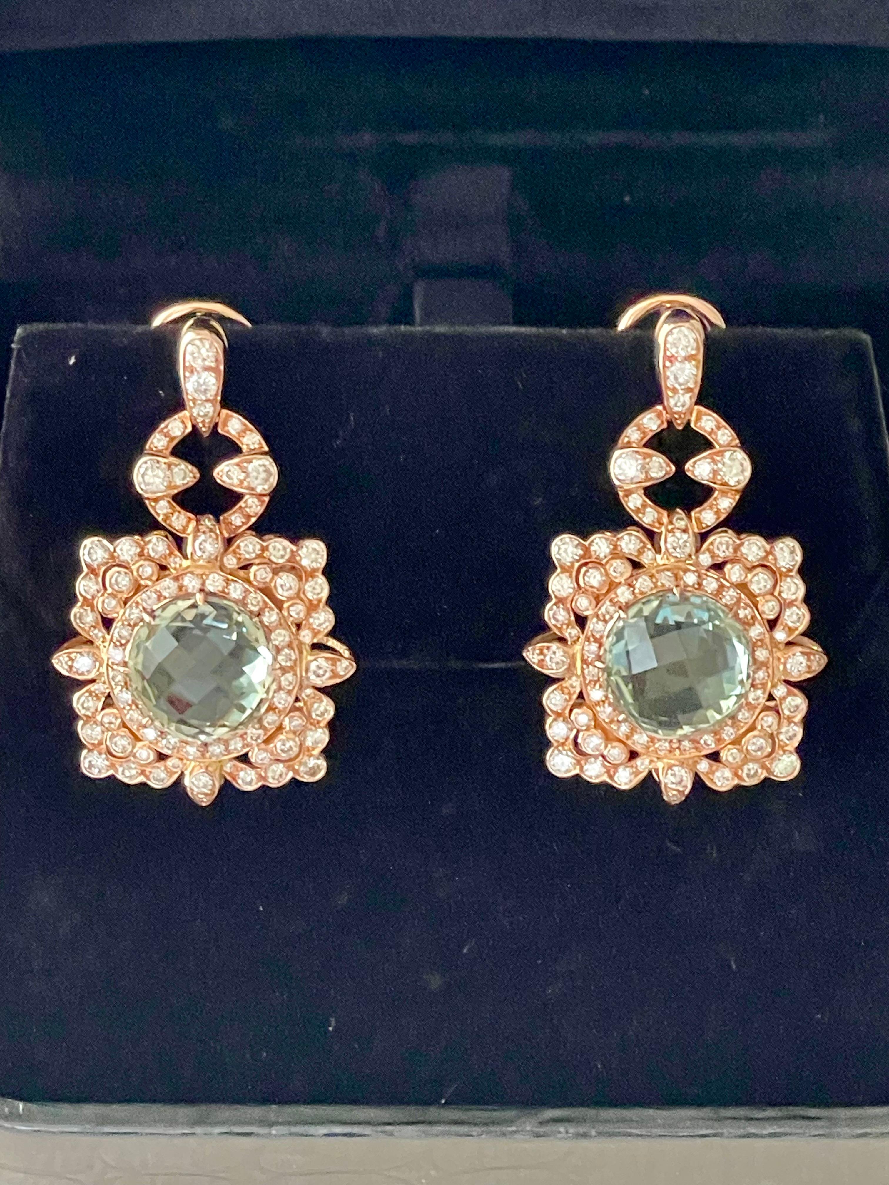 Orecchini intricati in oro rosa 18 K. con diamante e prasiolite in vendita 5
