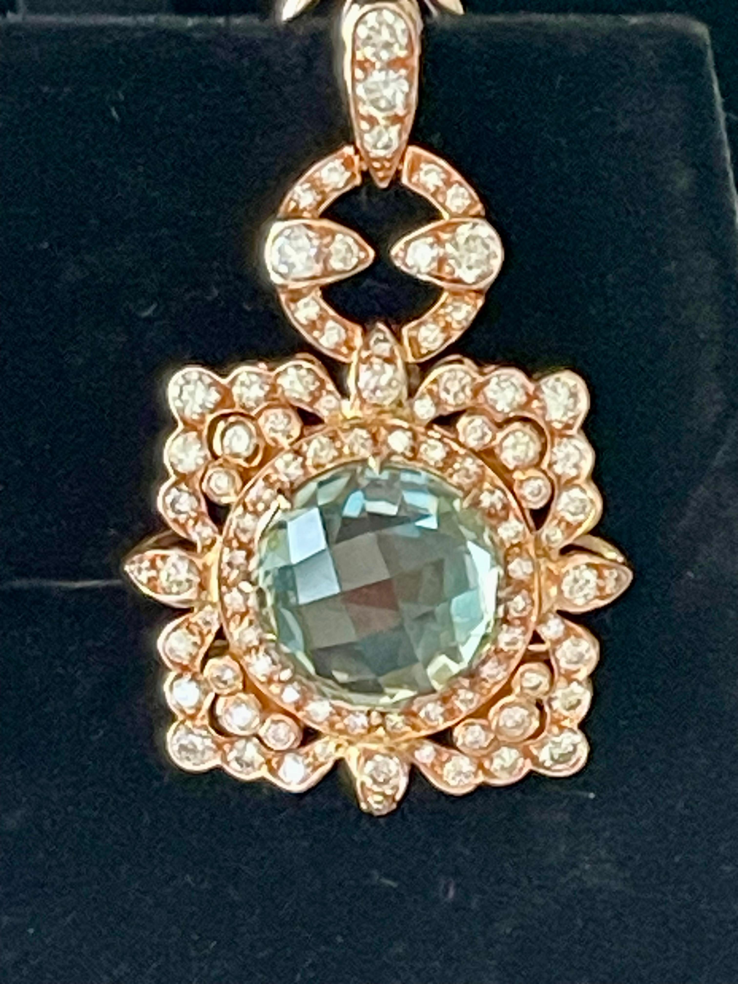 Orecchini intricati in oro rosa 18 K. con diamante e prasiolite in vendita 6
