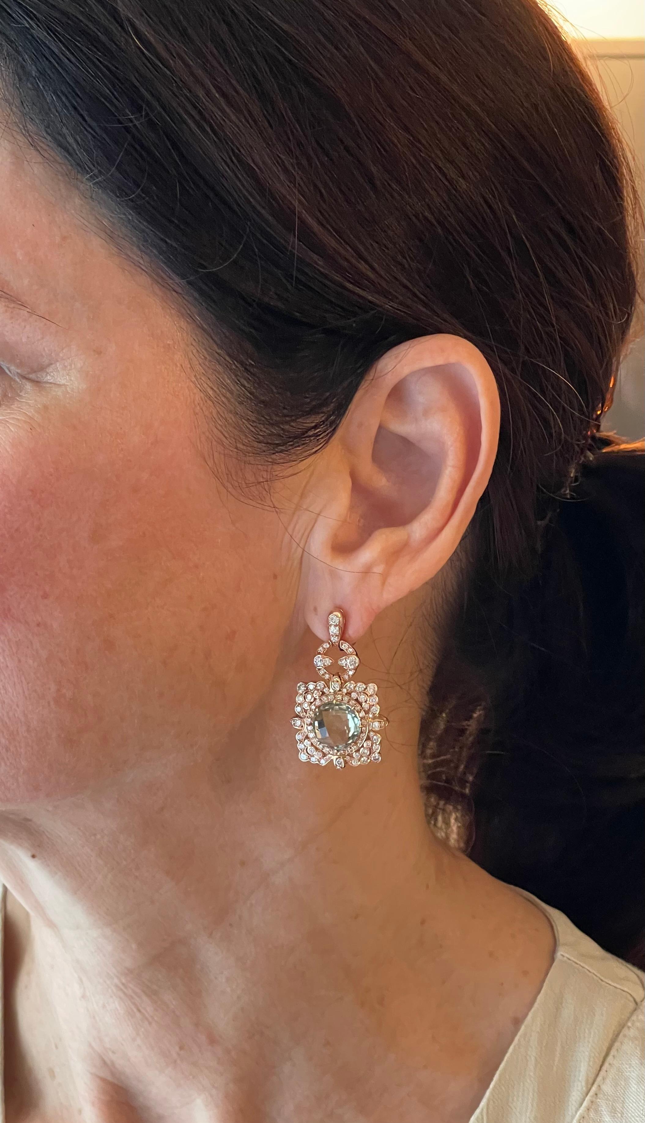 Orecchini intricati in oro rosa 18 K. con diamante e prasiolite in vendita 8