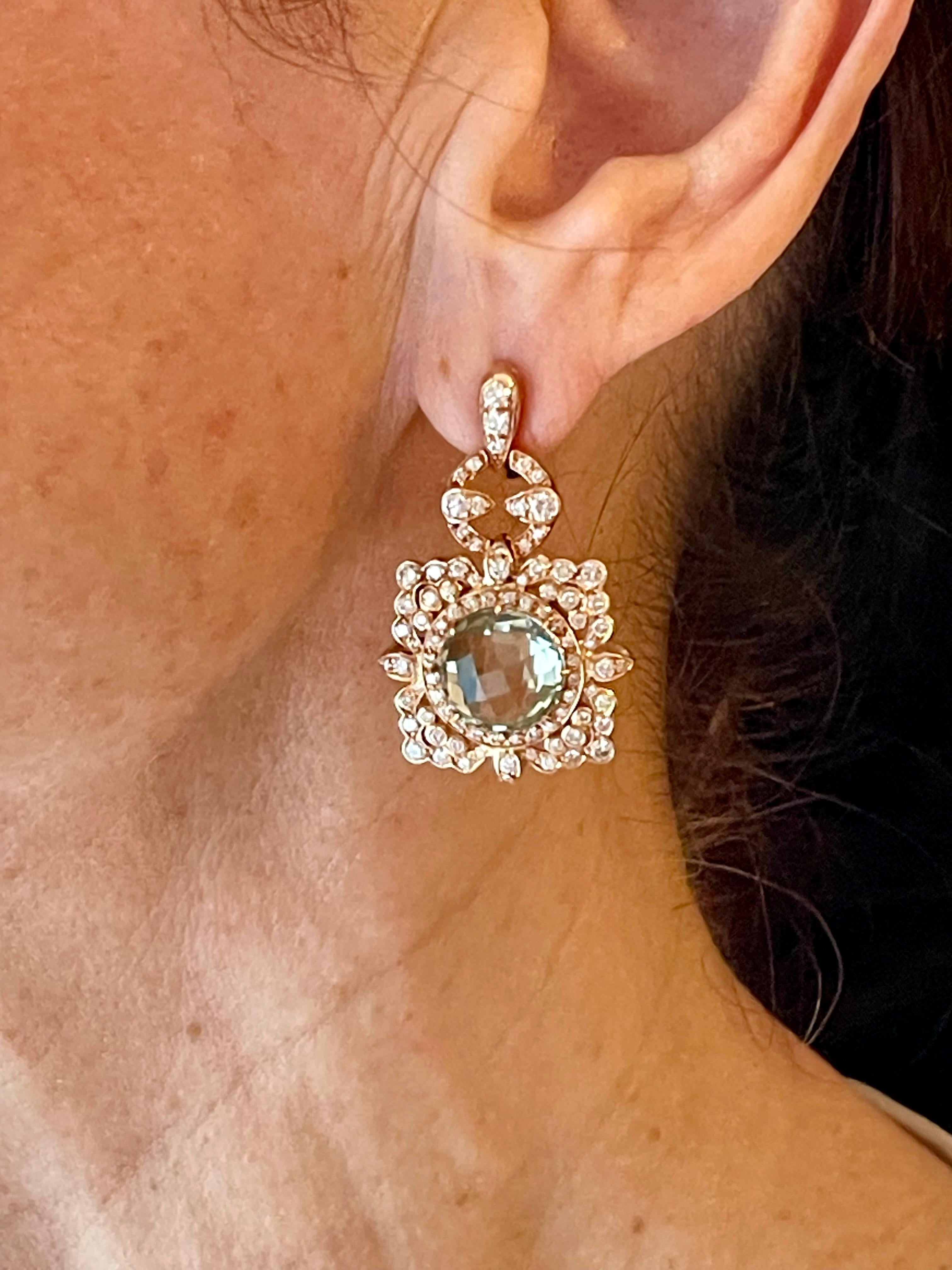 Orecchini intricati in oro rosa 18 K. con diamante e prasiolite in vendita 9