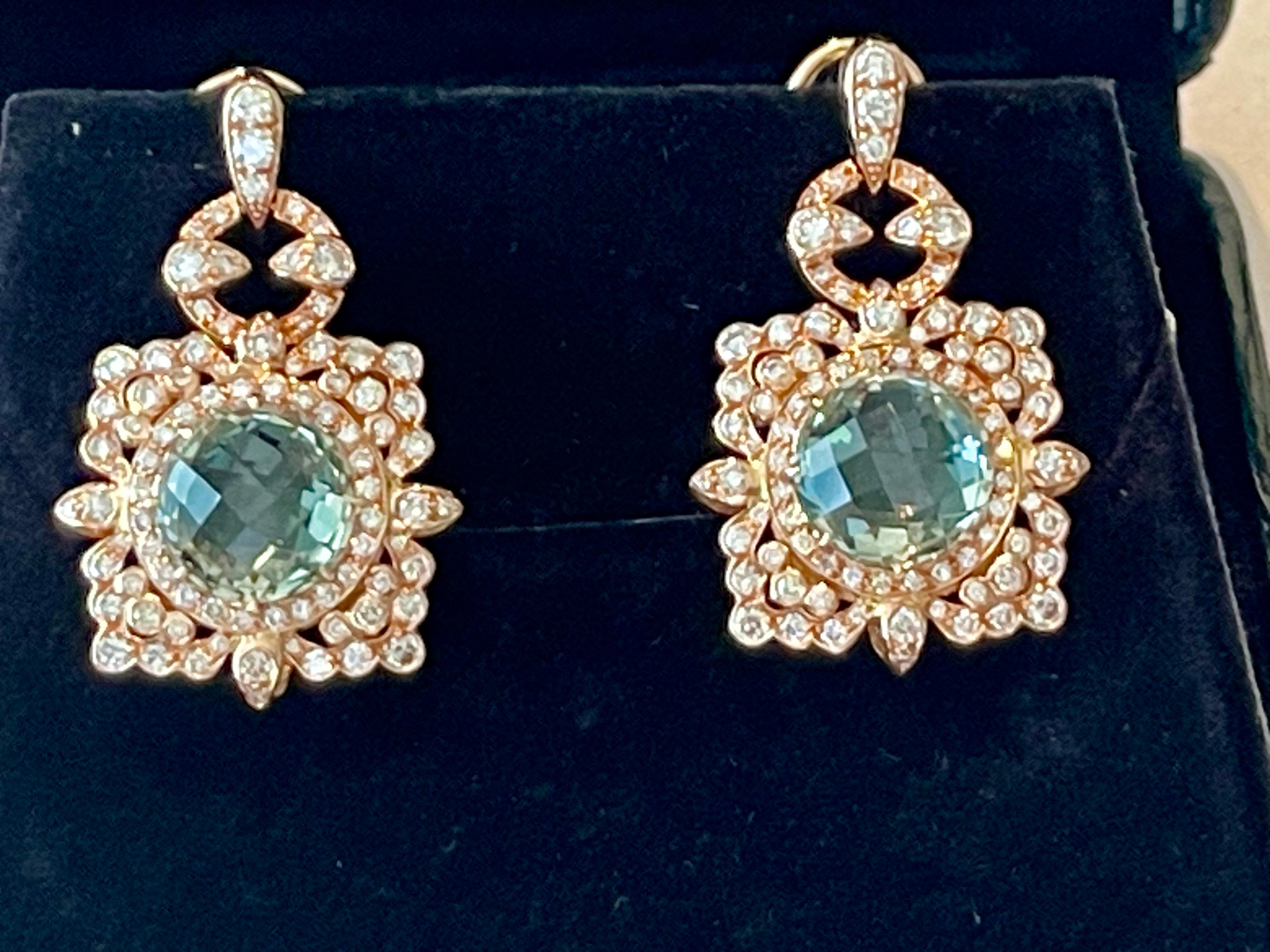 Taglio brillante Orecchini intricati in oro rosa 18 K. con diamante e prasiolite in vendita