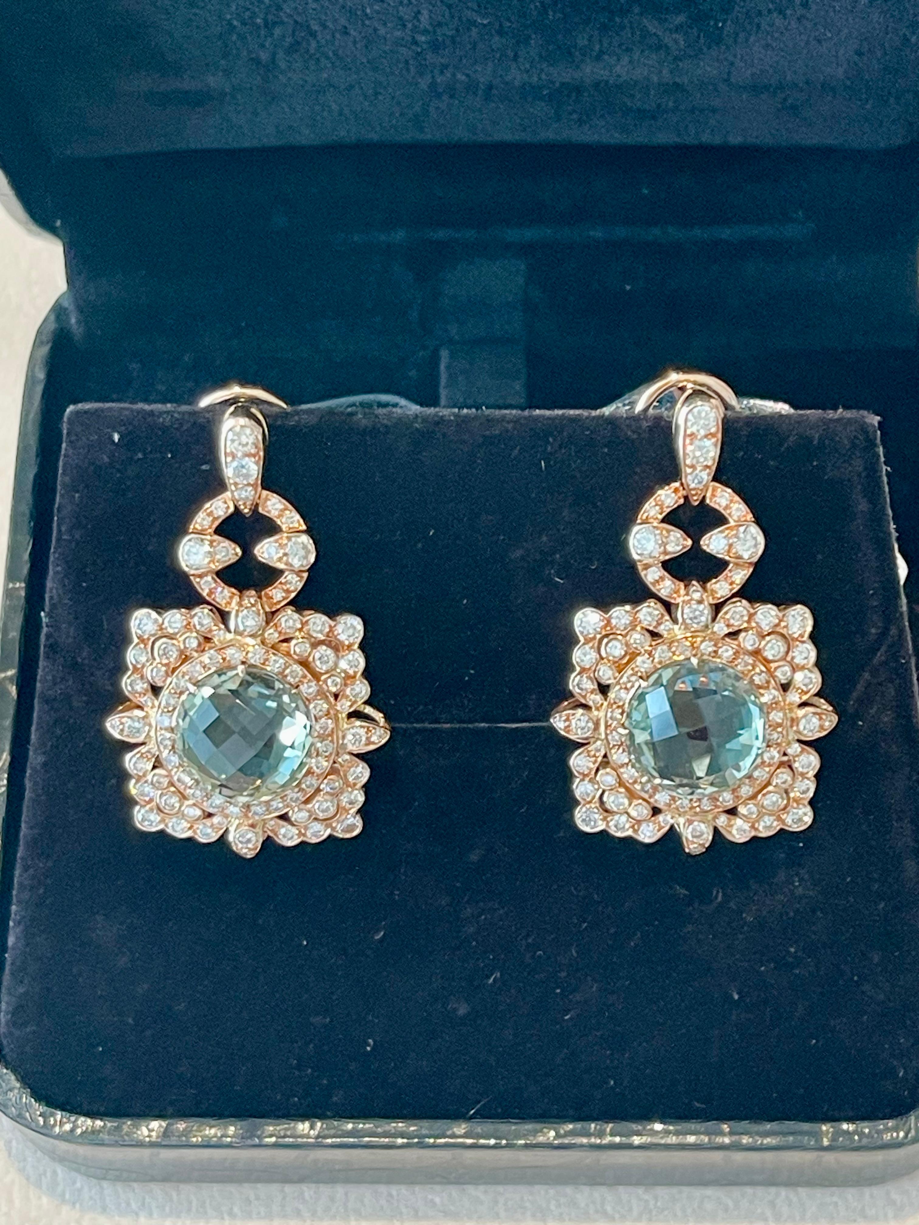 Orecchini intricati in oro rosa 18 K. con diamante e prasiolite In condizioni ottime in vendita a Zurich, Zollstrasse