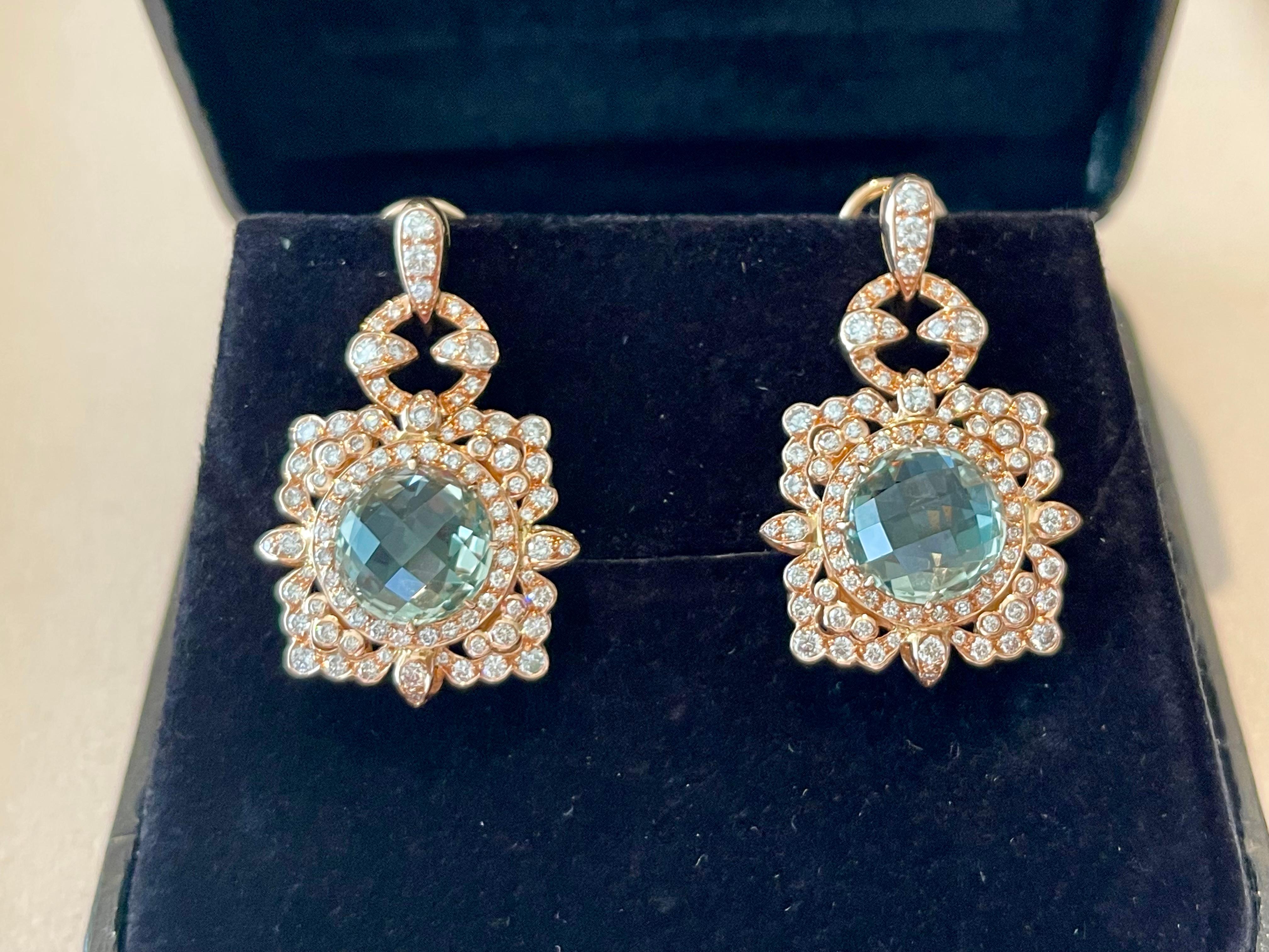 Donna Orecchini intricati in oro rosa 18 K. con diamante e prasiolite in vendita