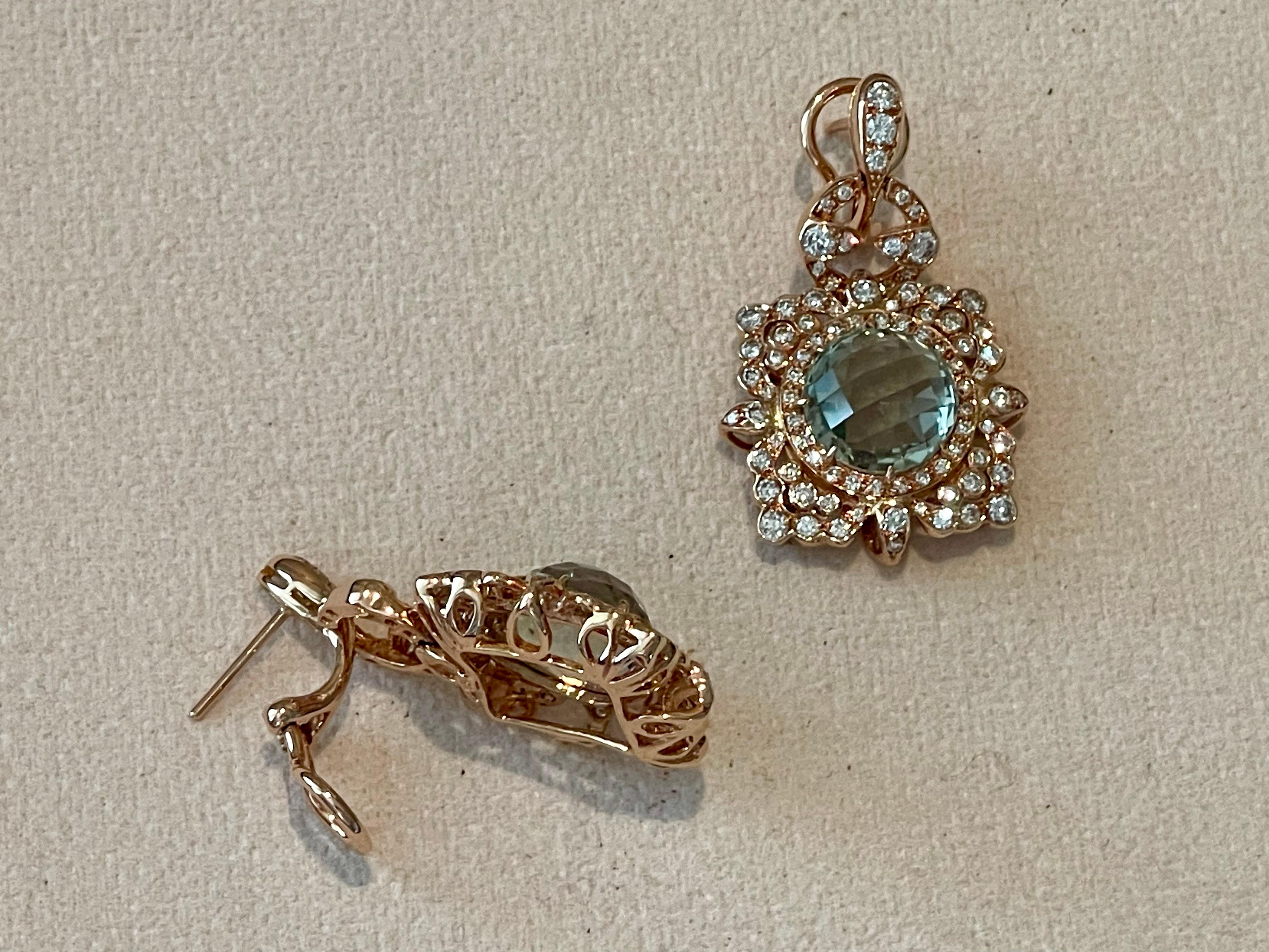 Orecchini intricati in oro rosa 18 K. con diamante e prasiolite in vendita 2