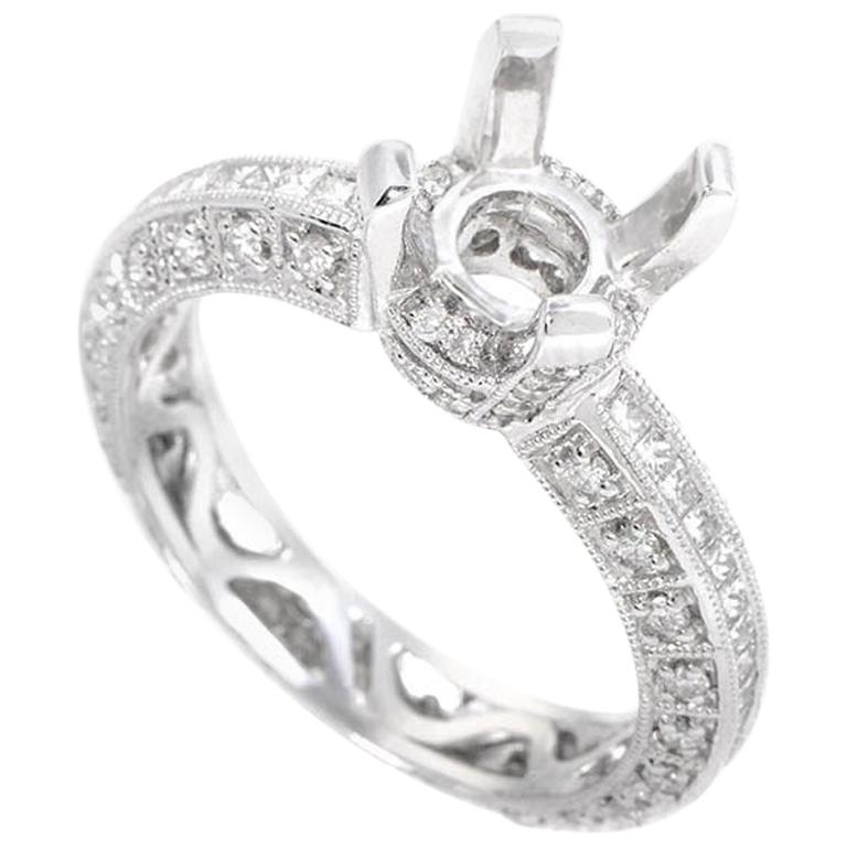 Intricate 18 Karat White Gold Diamond Engagement Ring Setting at 1stDibs