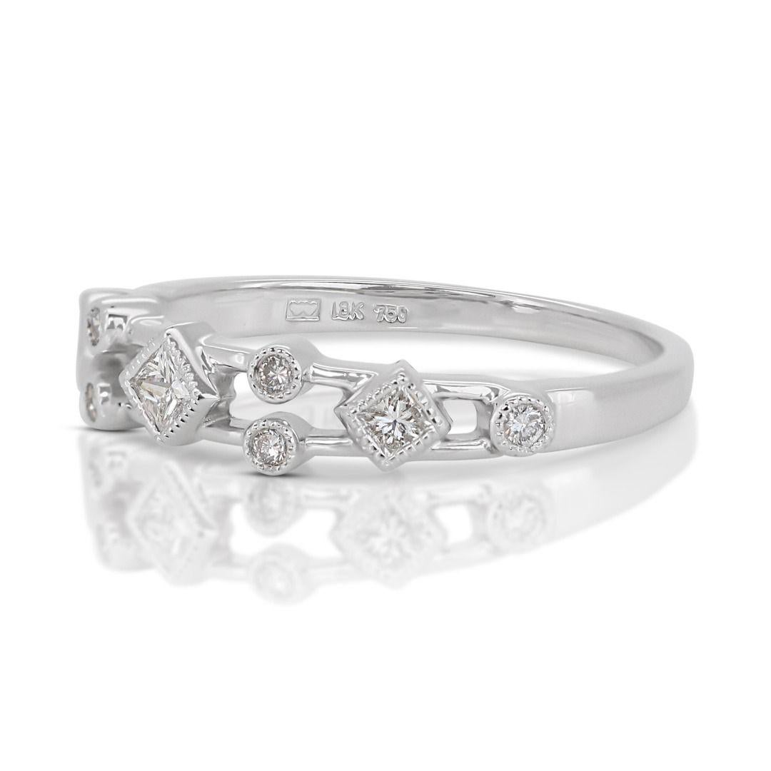 Intricate 18K White Gold Mixed Cut Diamond Ring For Sale 2