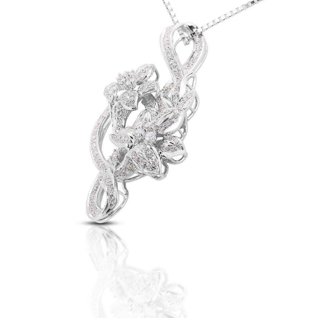 Intricate 18K White Gold Pendant with 1.60ct Natural Diamonds-Chain not included In New Condition For Sale In רמת גן, IL