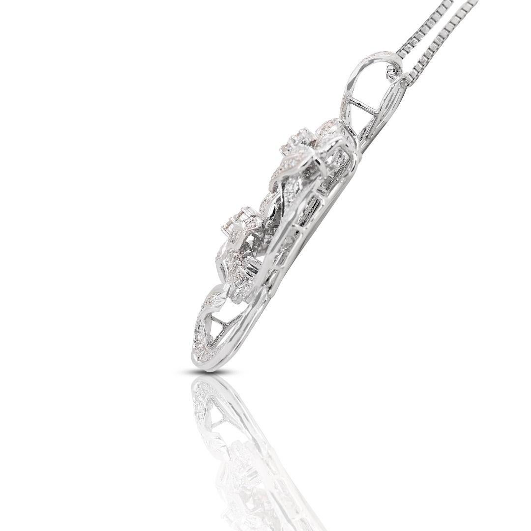 Women's Intricate 18K White Gold Pendant with 1.60ct Natural Diamonds-Chain not included For Sale