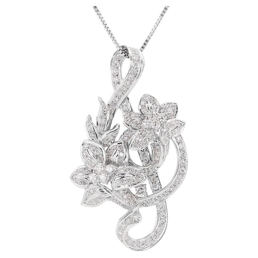 Intricate 18K White Gold Pendant with 1.60ct Natural Diamonds-Chain not included For Sale