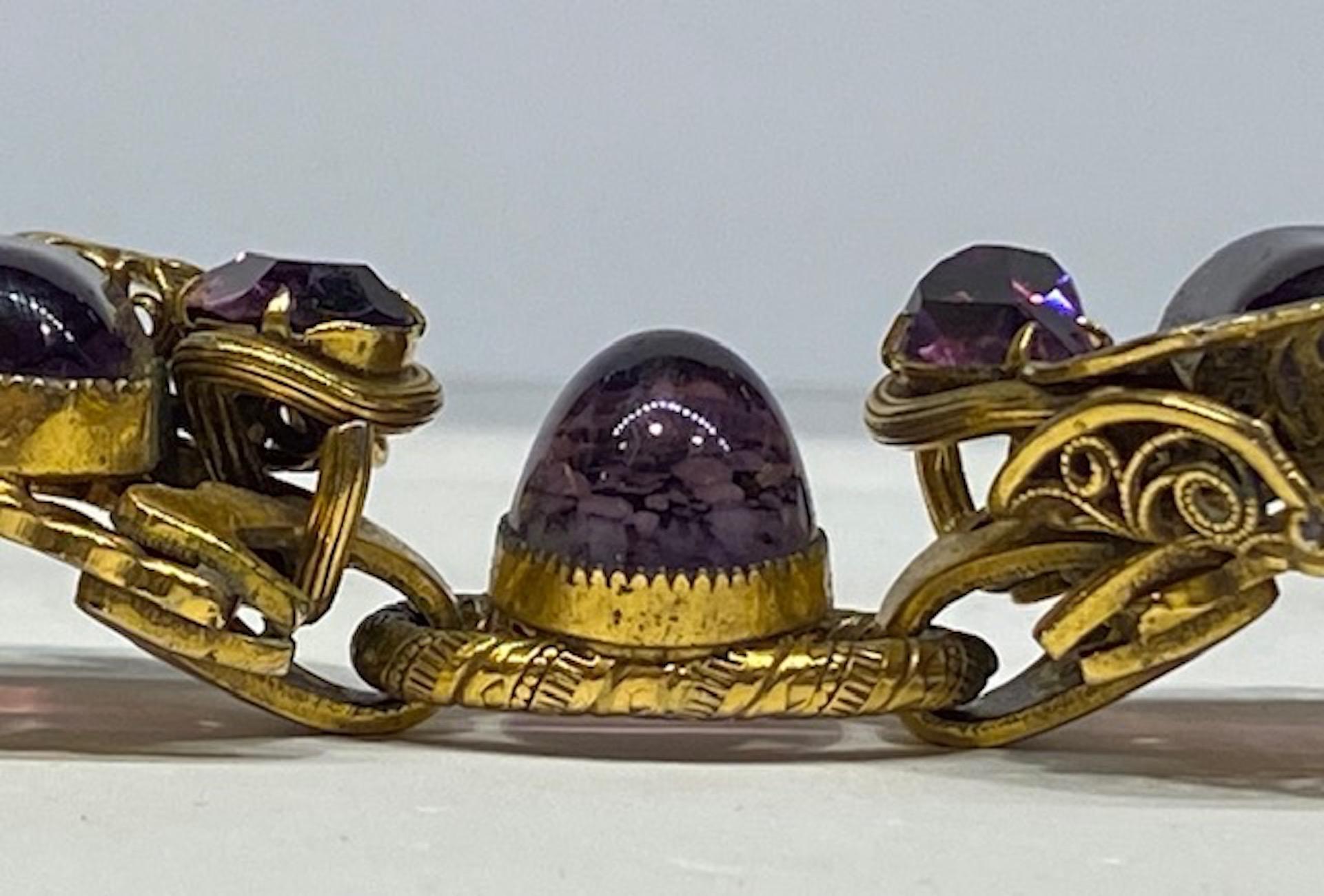 Intricate 1940s Bracelet with Purple Glass Stone, Henkel & Grosse 3