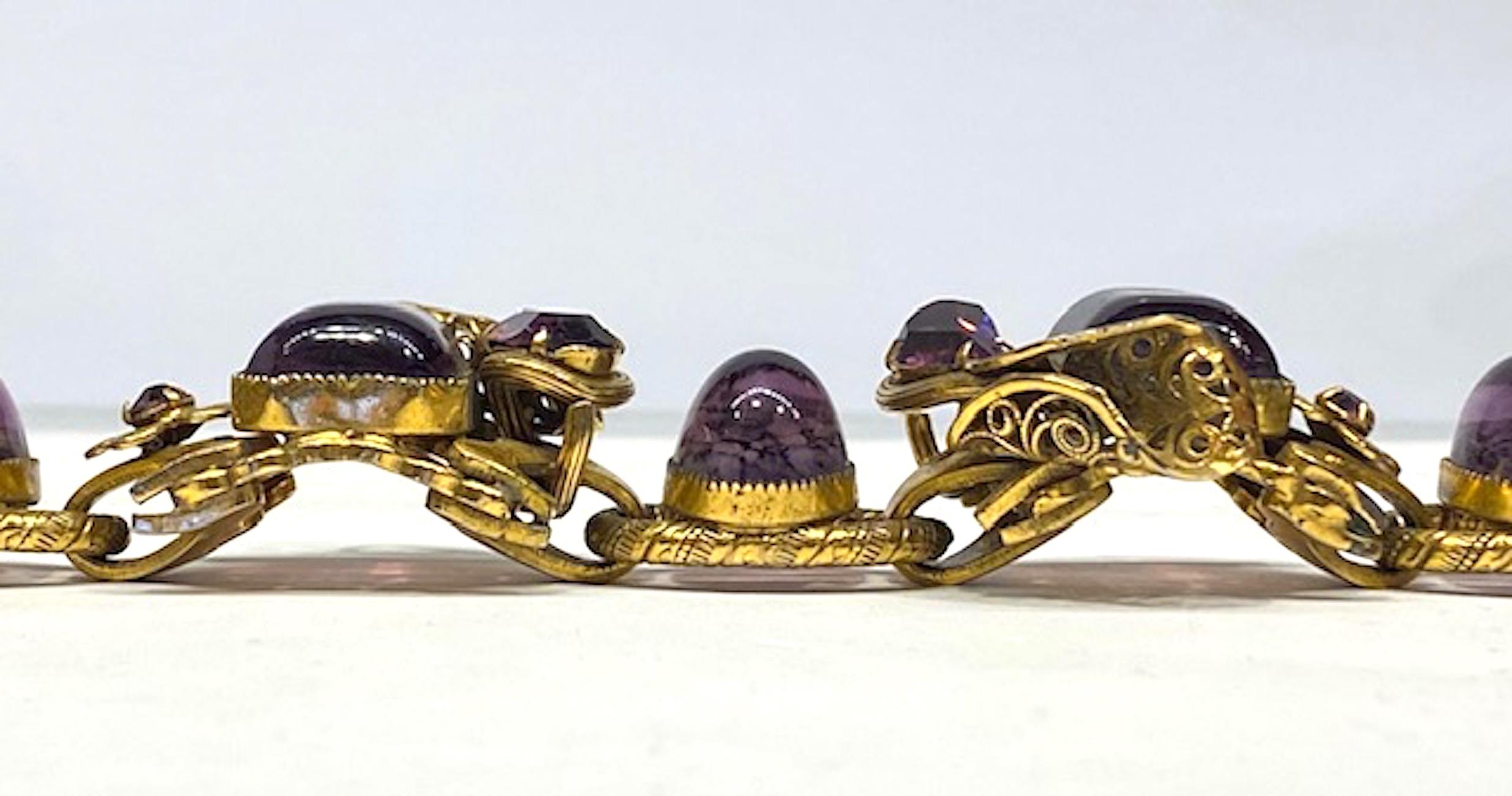 Intricate 1940s Bracelet with Purple Glass Stone, Henkel & Grosse 5