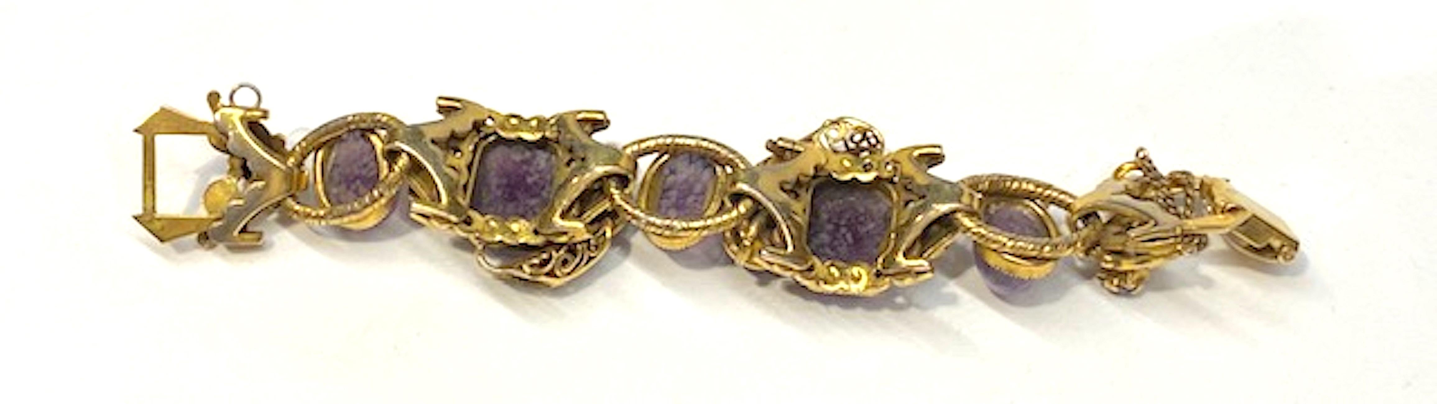 Intricate 1940s Bracelet with Purple Glass Stone, Henkel & Grosse 9