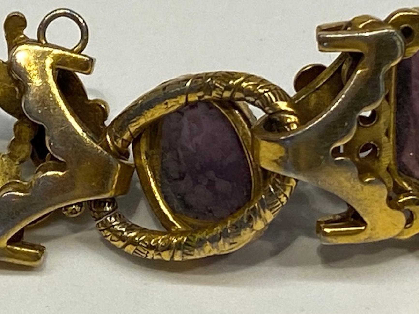 Intricate 1940s Bracelet with Purple Glass Stone, Henkel & Grosse 10