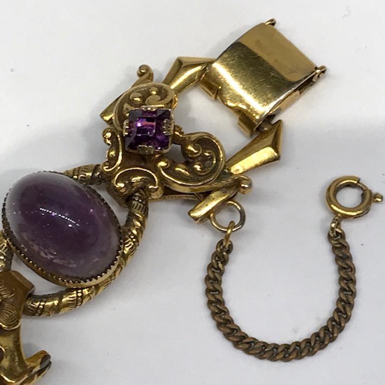 Intricate 1940s Bracelet with Purple Glass Stone, Henkel & Grosse In Good Condition In New York, NY