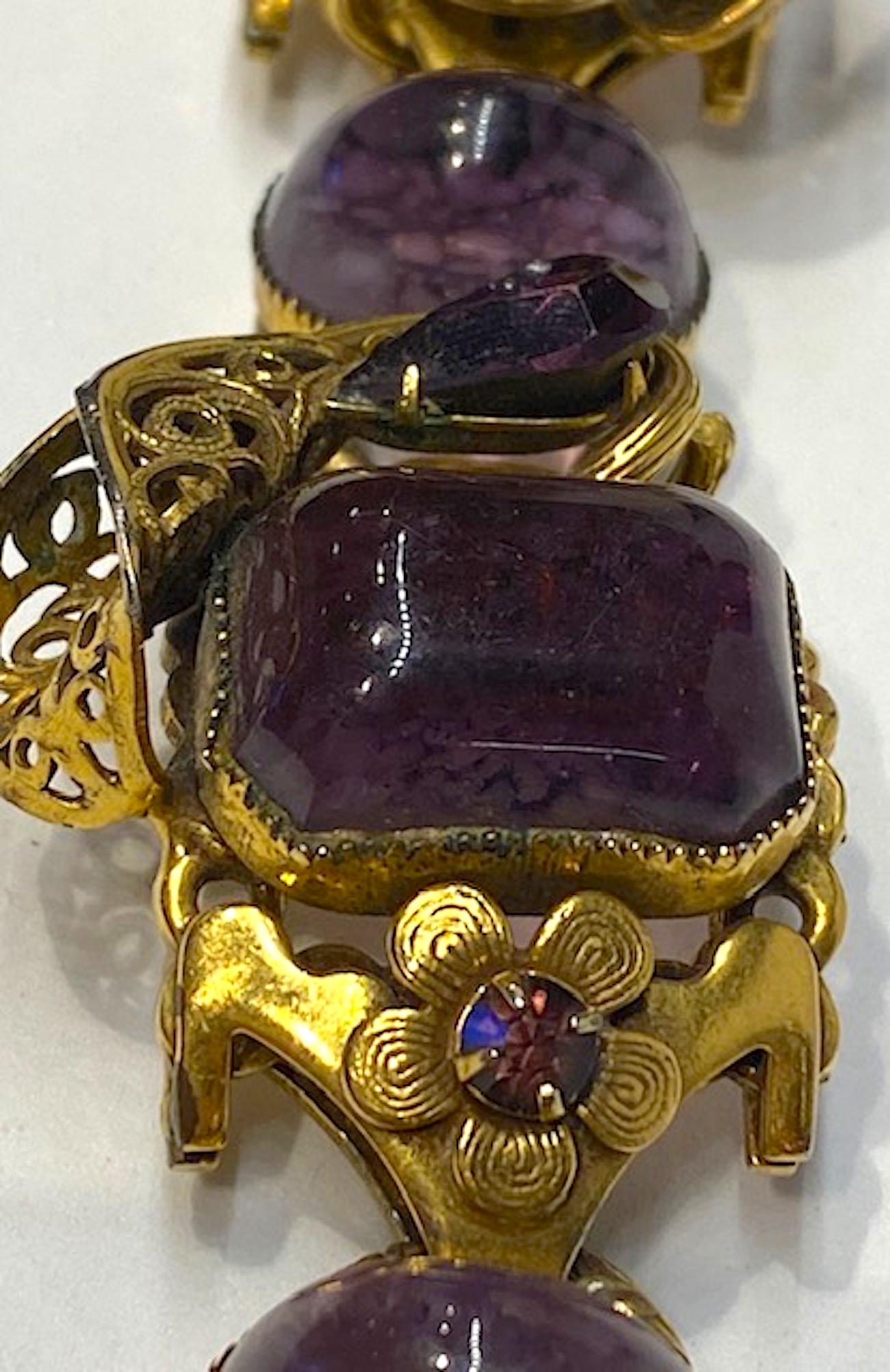 Intricate 1940s Bracelet with Purple Glass Stone, Henkel & Grosse 1