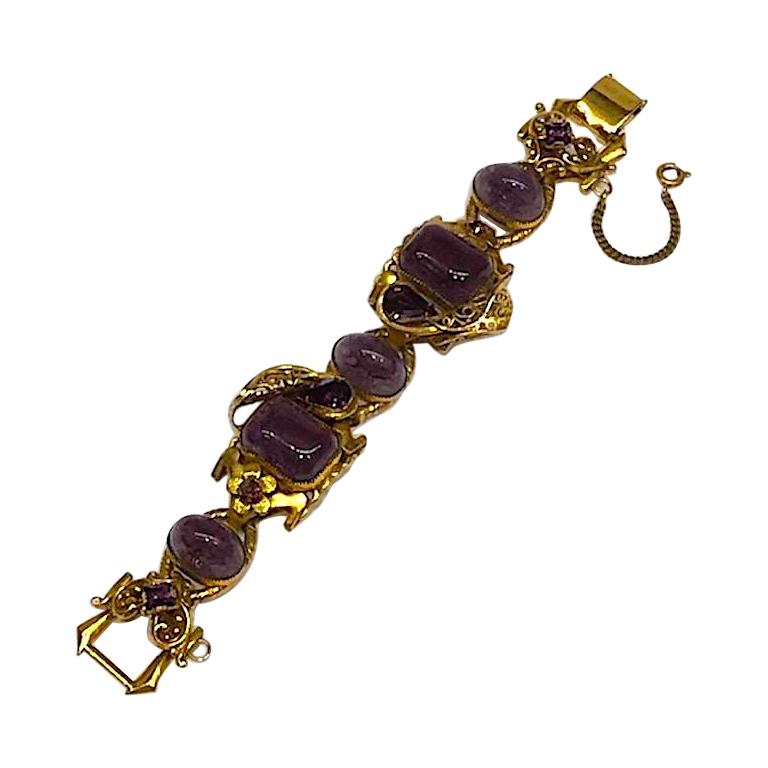 Intricate 1940s Bracelet with Purple Glass Stone, Henkel & Grosse