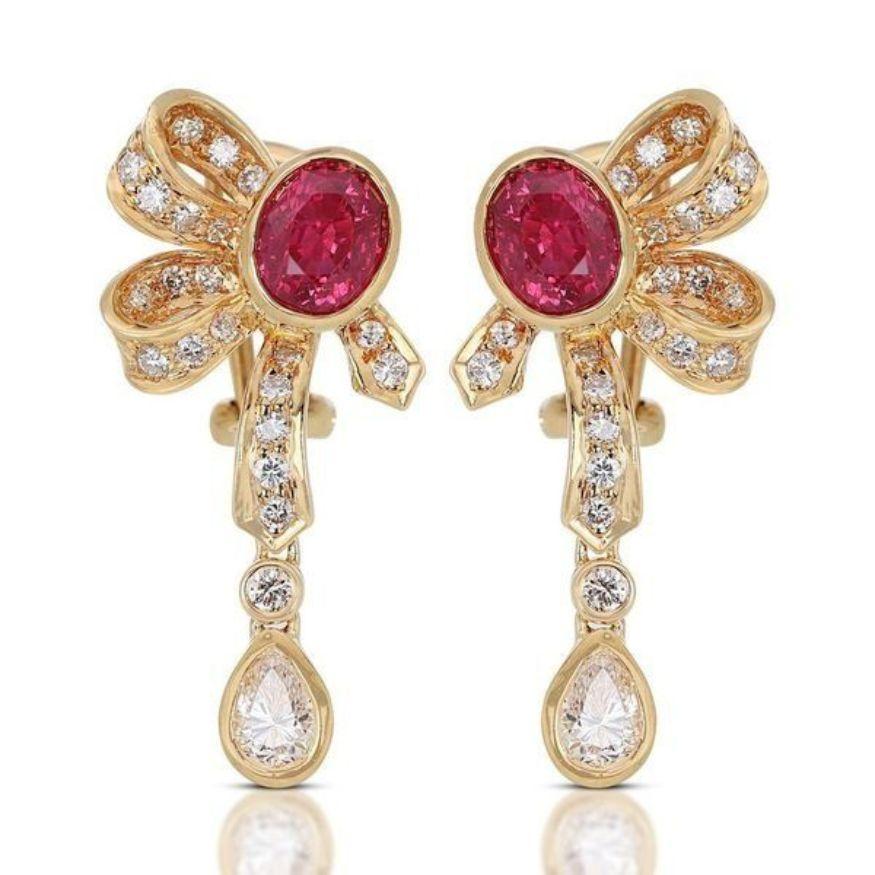 Intricate 2.02ct Ruby Lever Back Earrings with sparkling Side Diamonds
