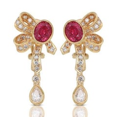Intricate 2.02ct Ruby Lever Back Earrings with sparkling Side Diamonds