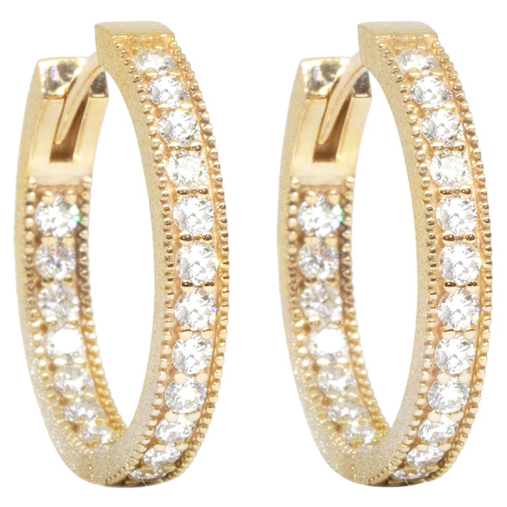 Intricate Brilliant Diamond 18 Karat Gold Hoop Earrings For Sale
