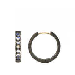 Intricate Moonstone Gold and Oxidized Hoop Earrings