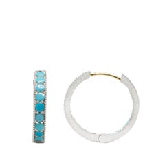 Intricate Turquoise Gold and Silver Hoop Earrings