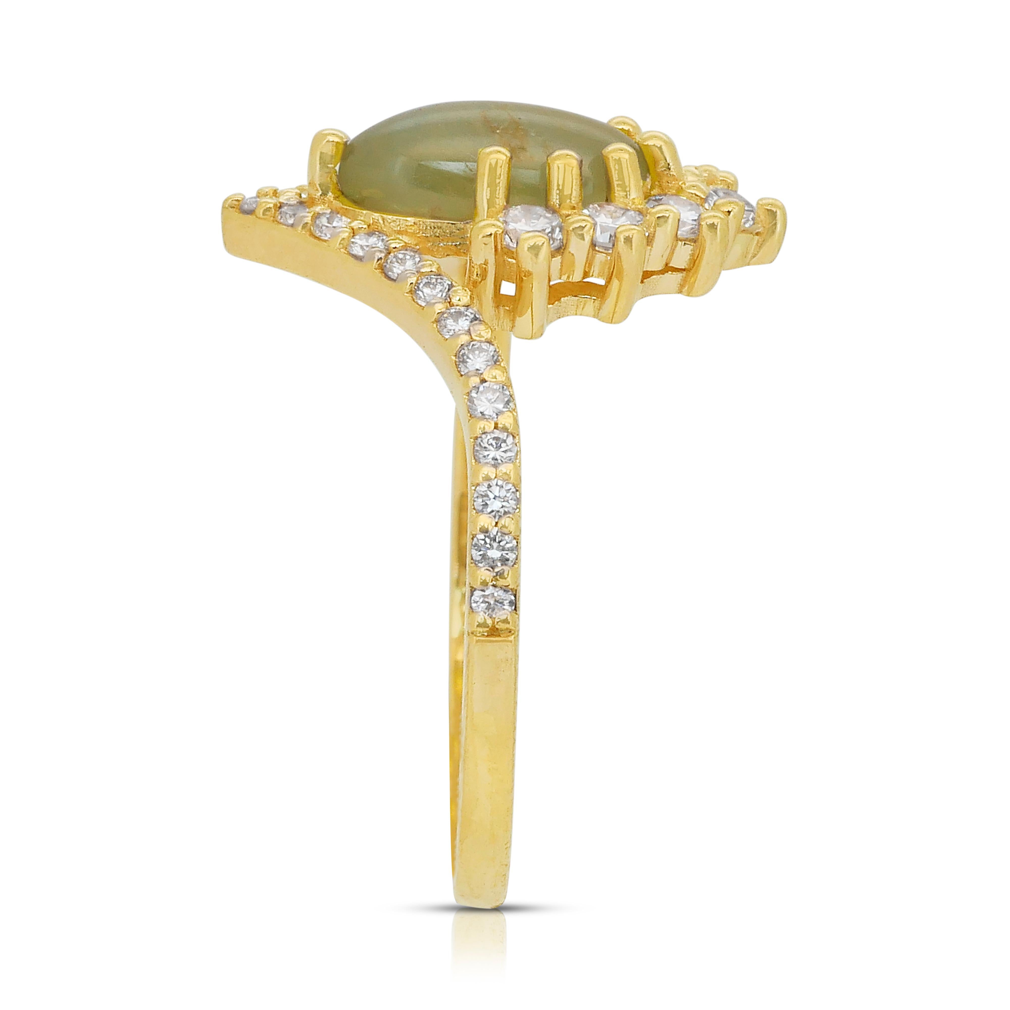 Intricato anello con crisoberillo e diamanti a occhio di gatto da 2,17 carati in oro giallo 18 carati in vendita 2