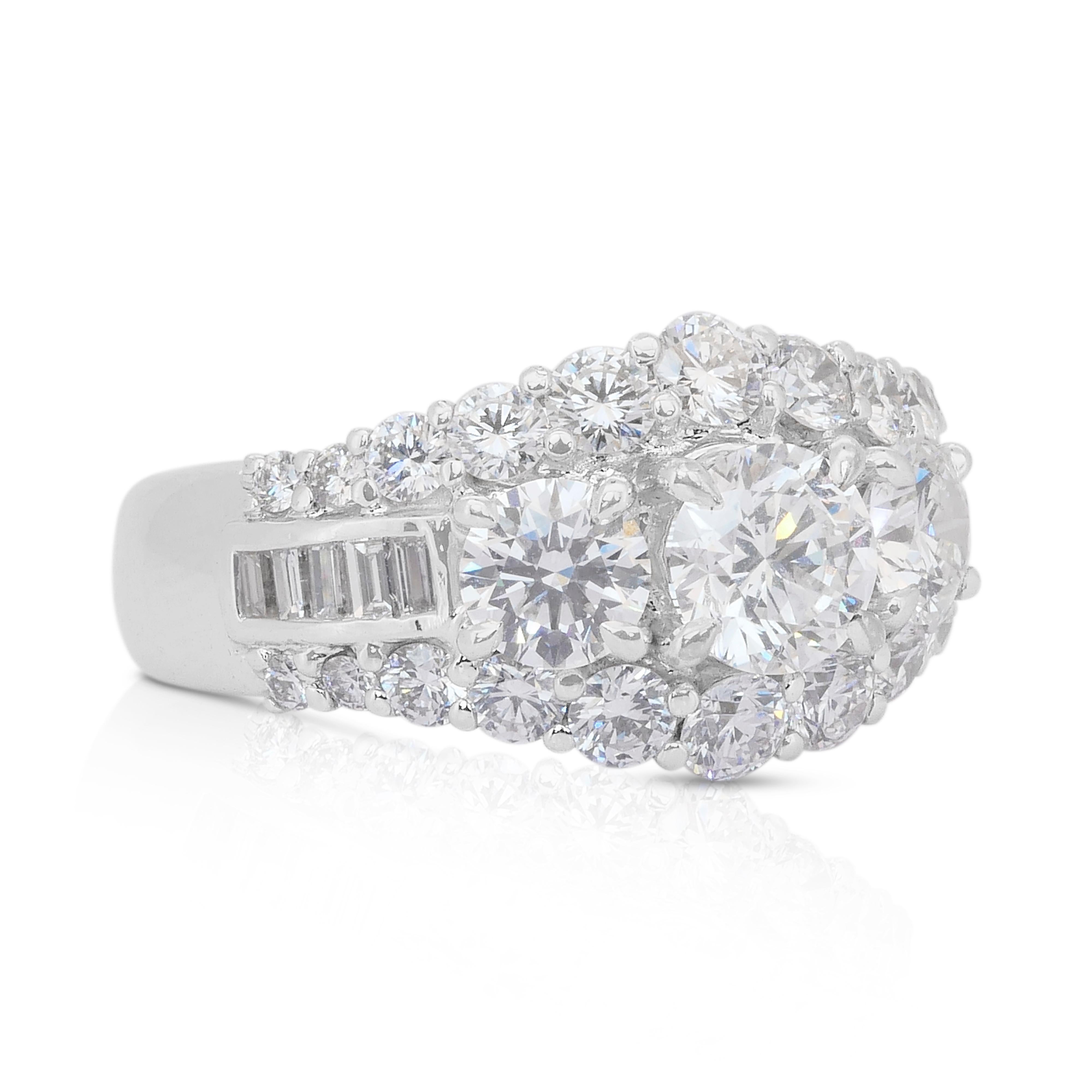 Round Cut Intricate 3.11ct Diamonds Cluster Ring in 18k White Gold - IGI Certified