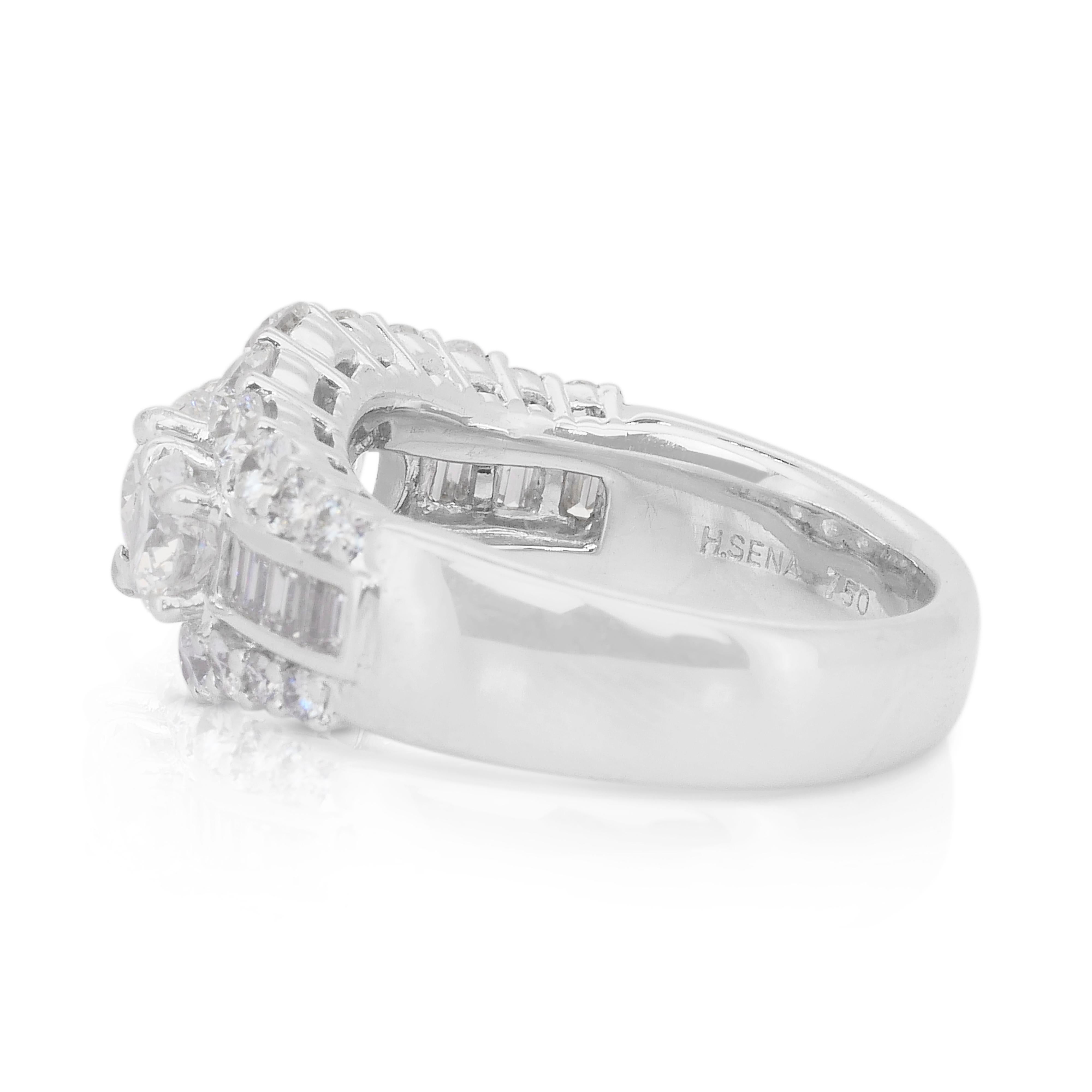Women's Intricate 3.11ct Diamonds Cluster Ring in 18k White Gold - IGI Certified
