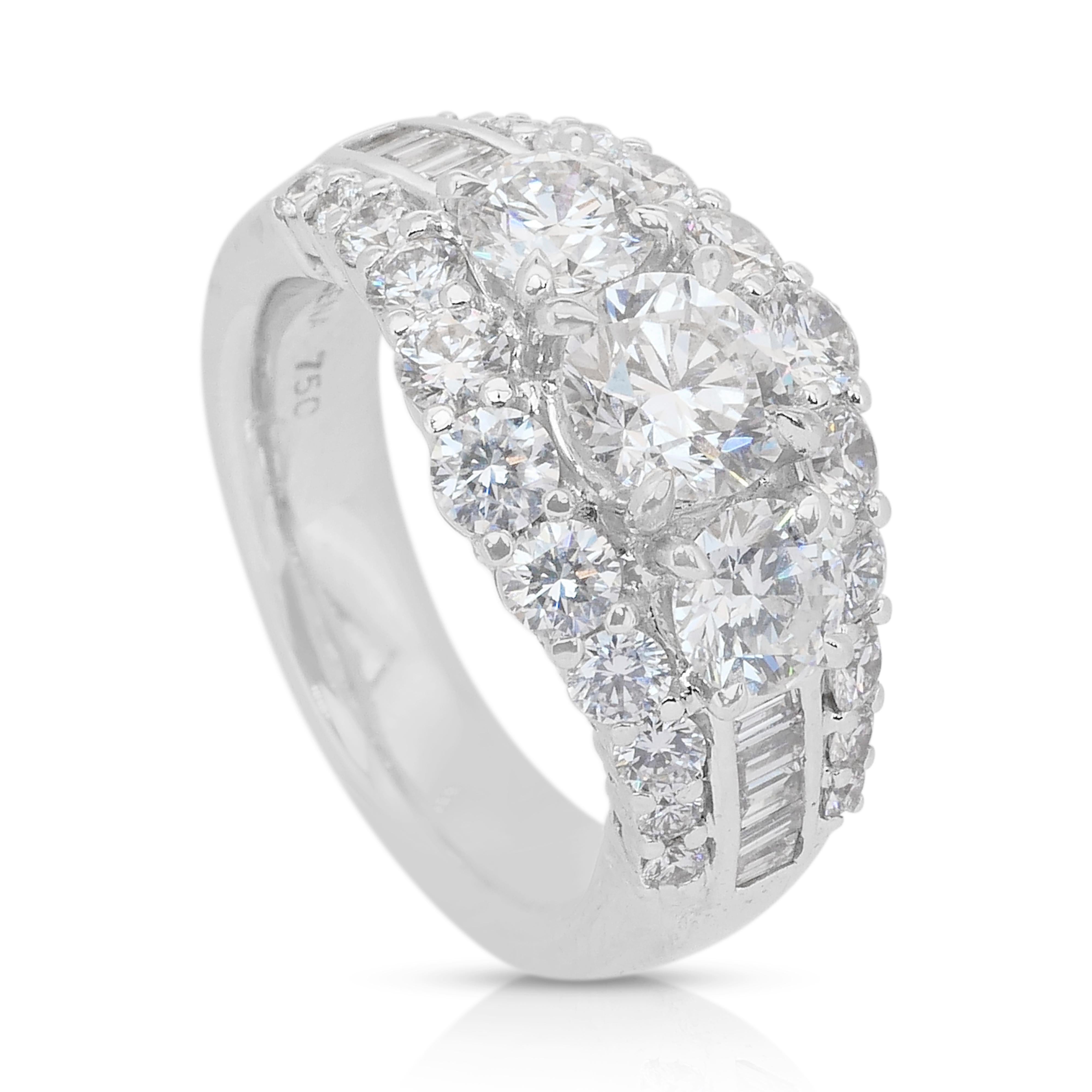 Intricate 3.11ct Diamonds Cluster Ring in 18k White Gold - IGI Certified 3