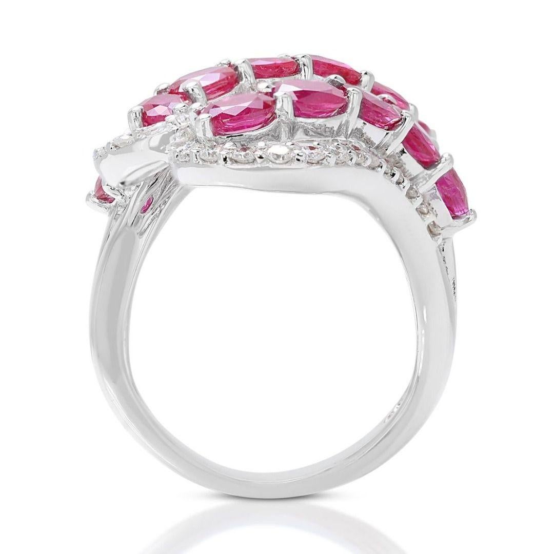 Intricate 3.20ct Ruby Spiral Ring with Side Diamonds in 18K White Gold For Sale 2