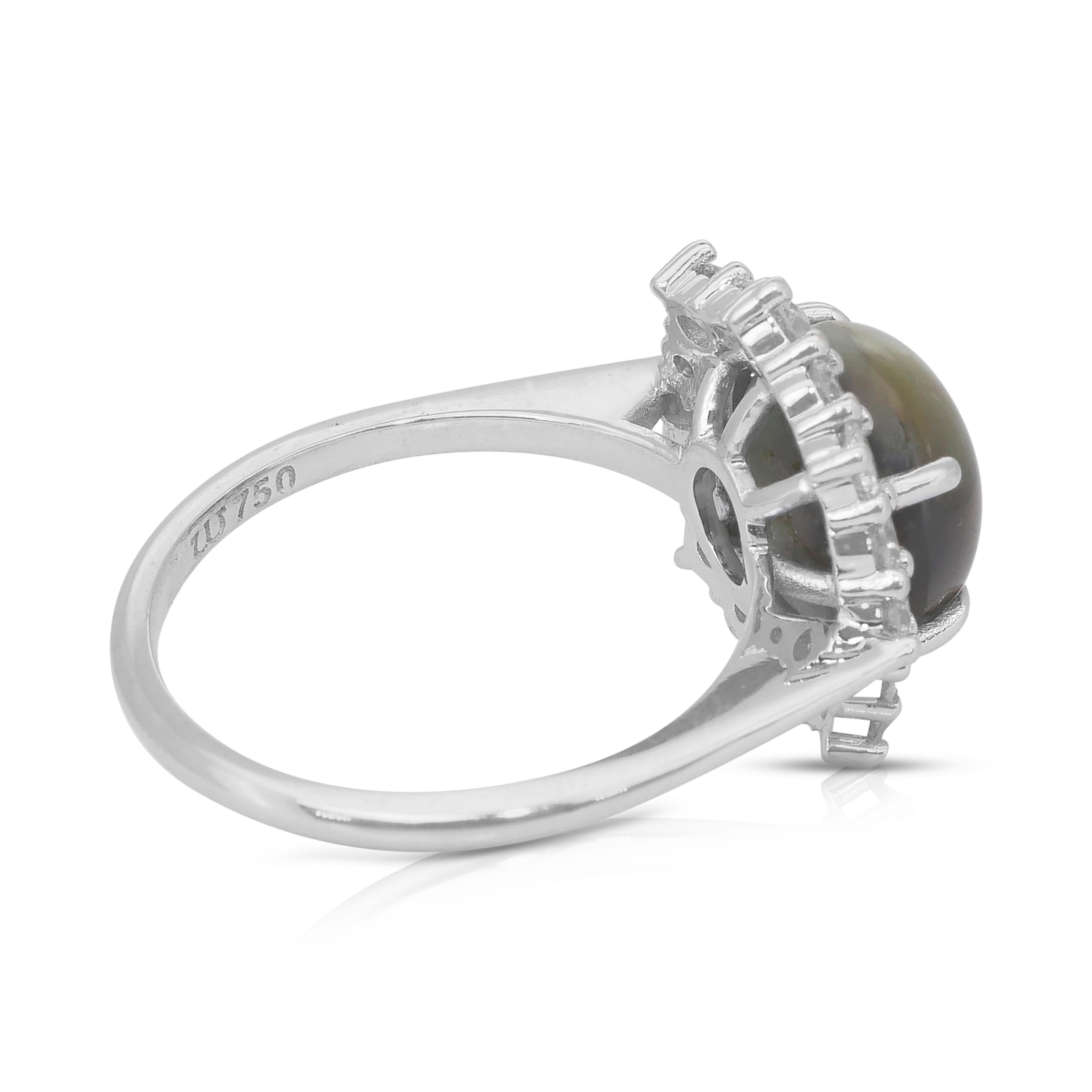 Round Cut Intricate 6.71ct Cat's Eye Chrysoberyl and Diamonds Cocktail Ring For Sale