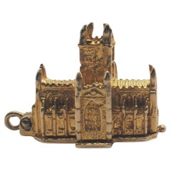Vintage Intricate 9KY Cathedral Charm/Pendant with Interior Wedding Scene 