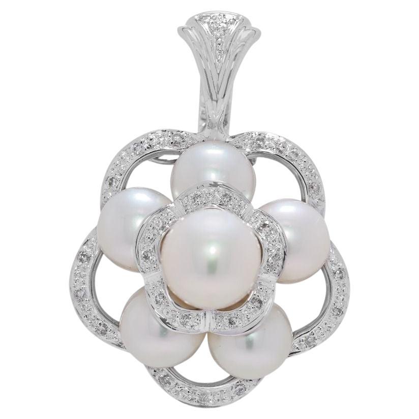 Intricate Akoya Pearl & 0.08ct Natural Diamond Pendant in 18K White Gold