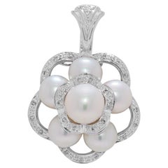 Intricate Akoya Pearl & 0.08ct Natural Diamond Pendant in 18K White Gold